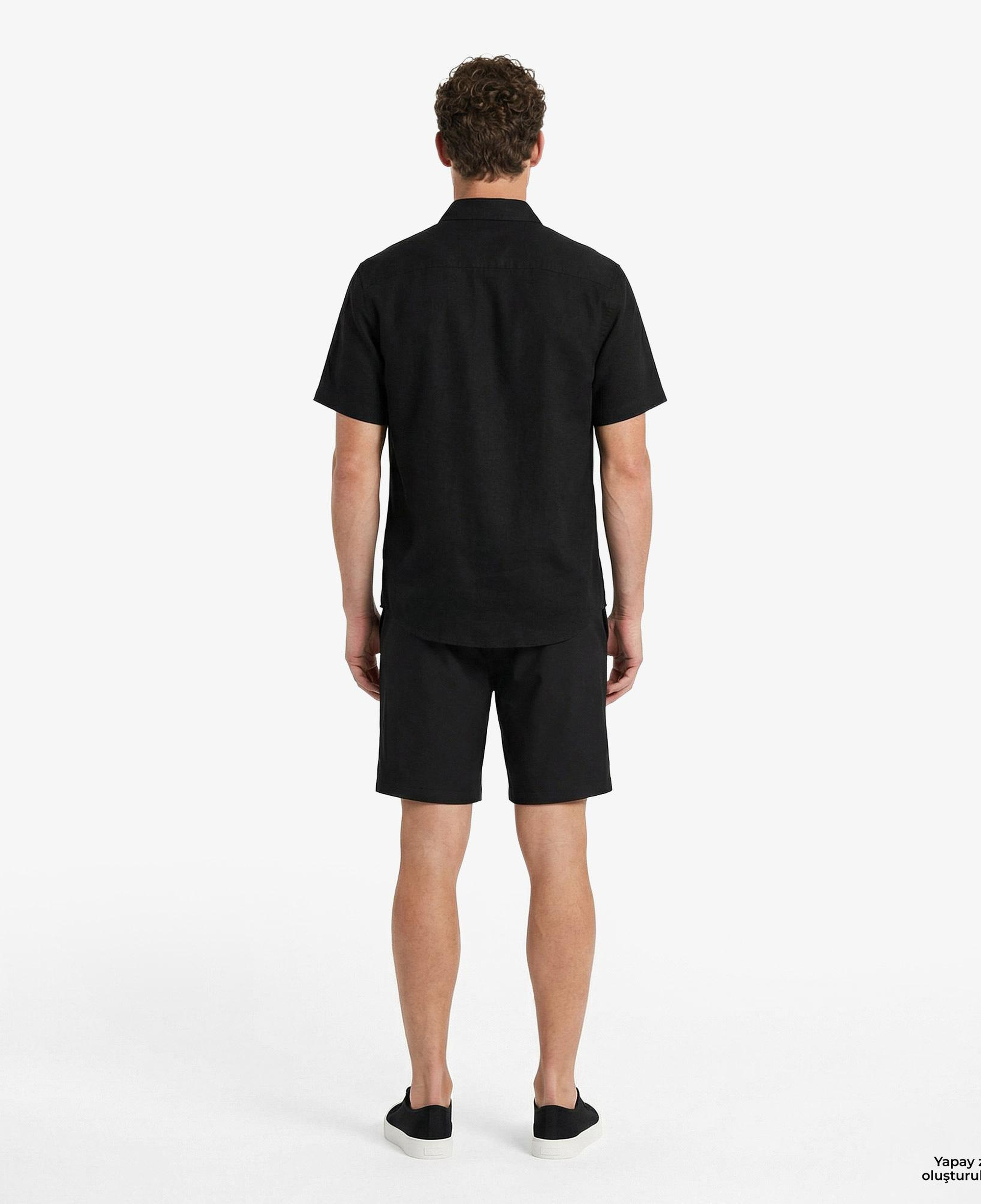 Calvin Klein Solid Causal Classic Erkek Siyah Keten Gömlek