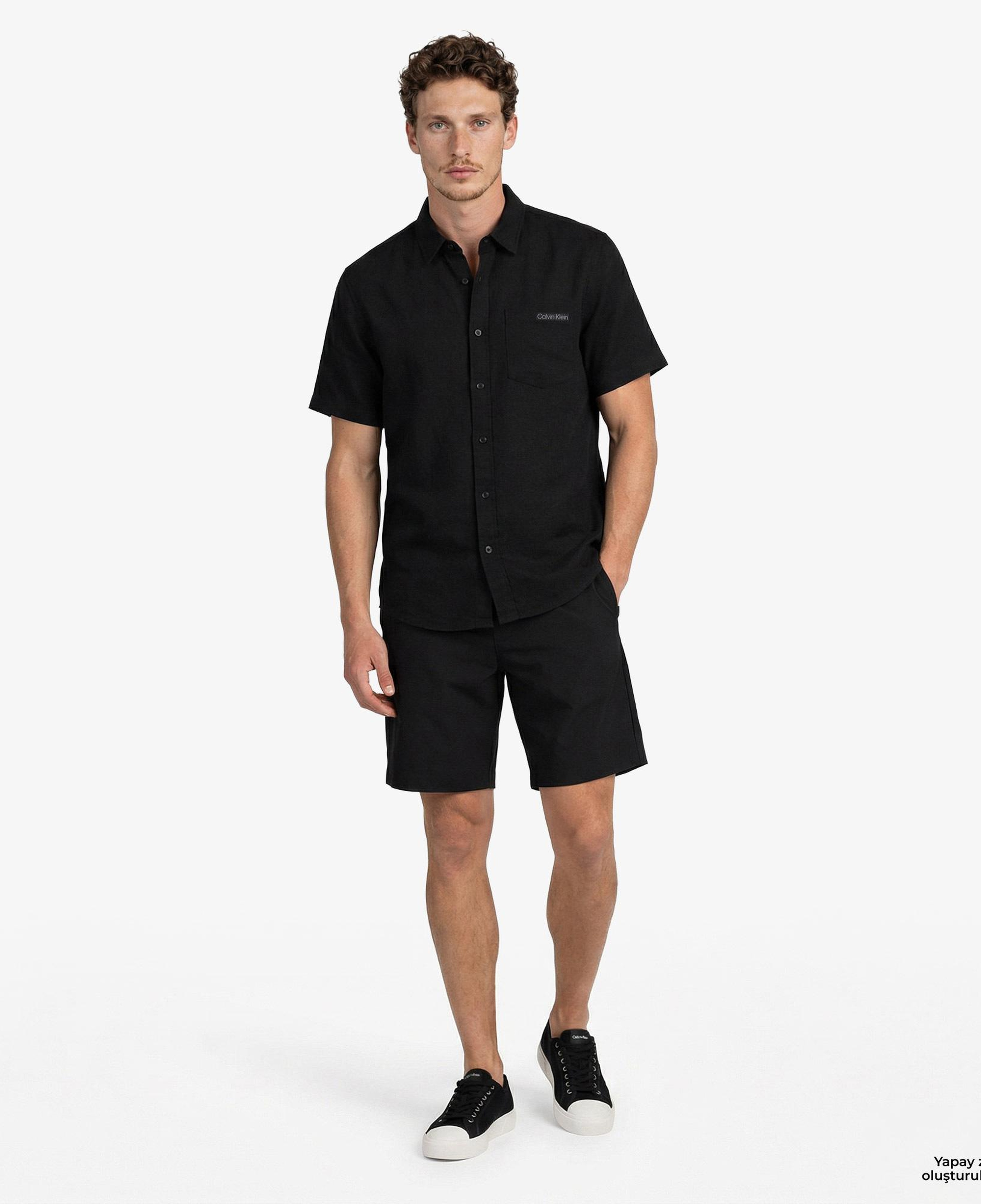 Calvin Klein Solid Causal Classic Erkek Siyah Keten Gömlek