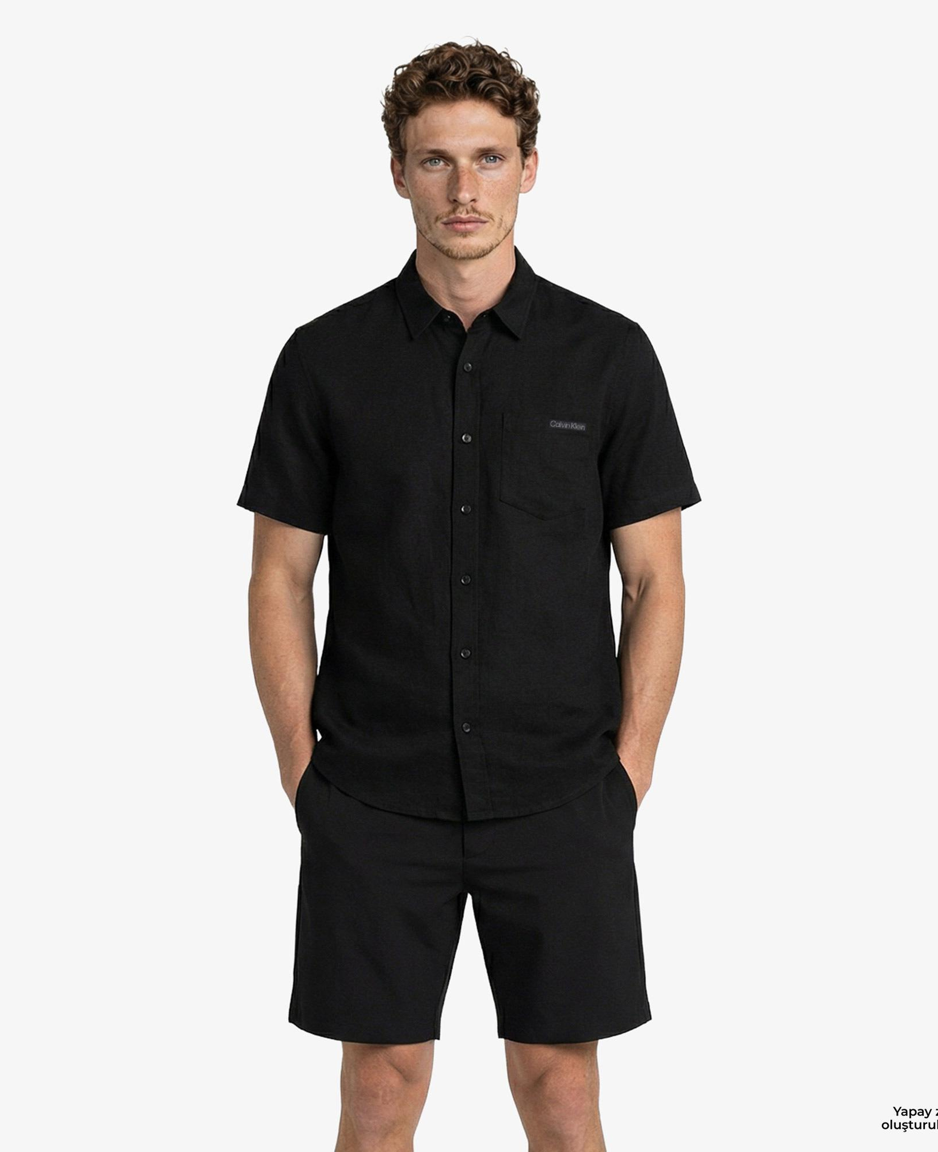 Calvin Klein Solid Causal Classic Erkek Siyah Keten Gömlek