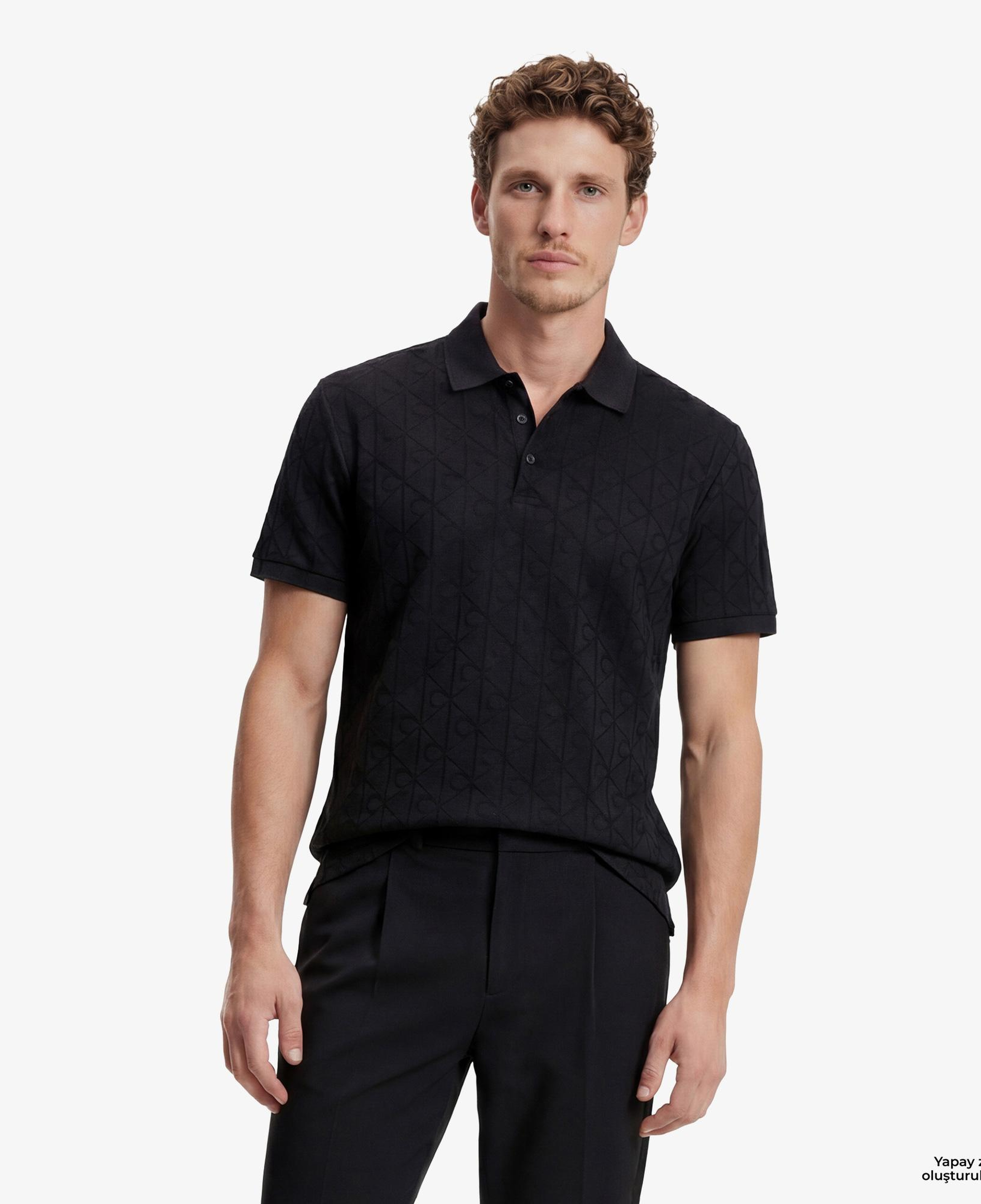 Calvin Klein Mercerized Emblem Jacquar Erkek Siyah Polo