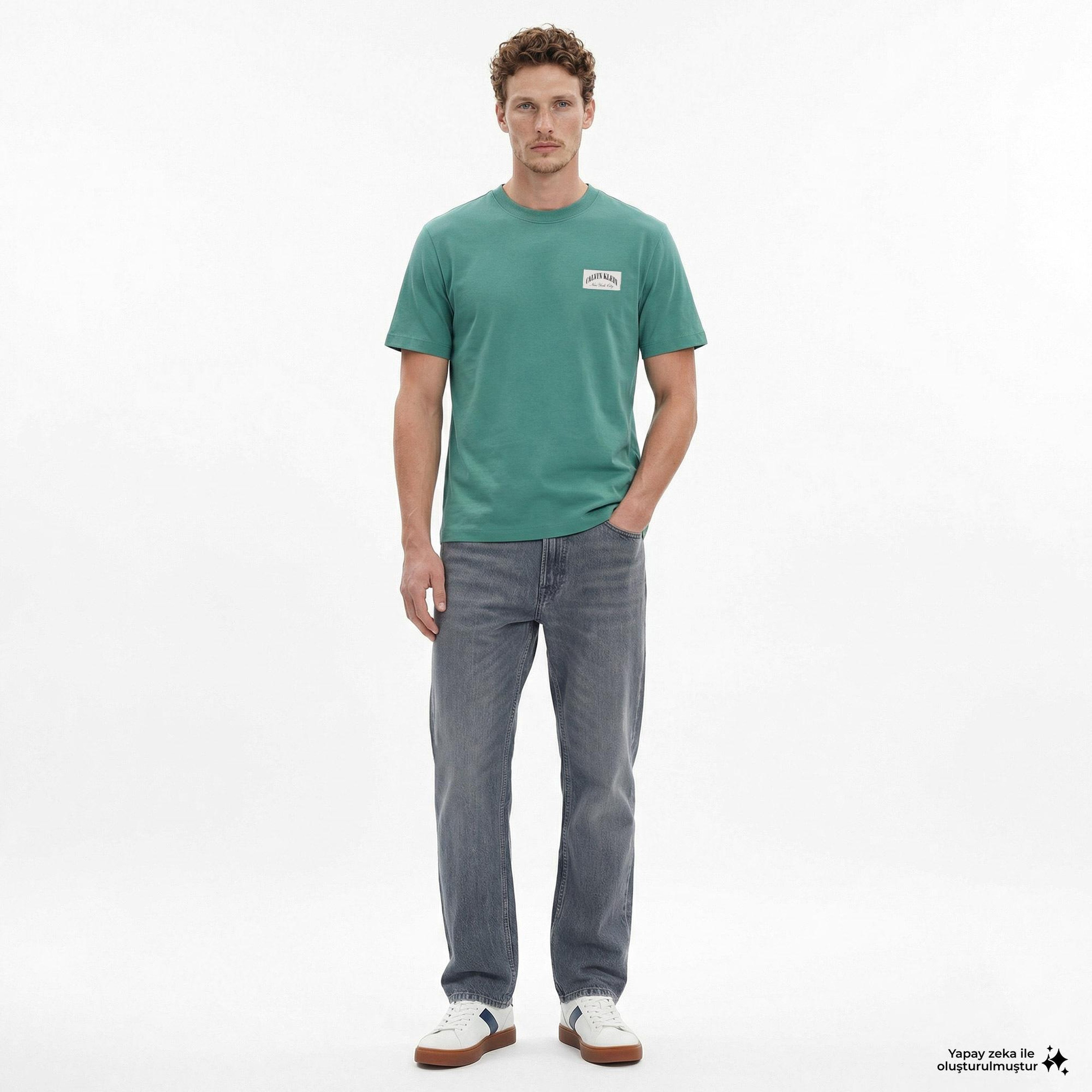 Calvin Klein 20S Easy Collegiate Badge  Erkek Yeşil T-Shirt