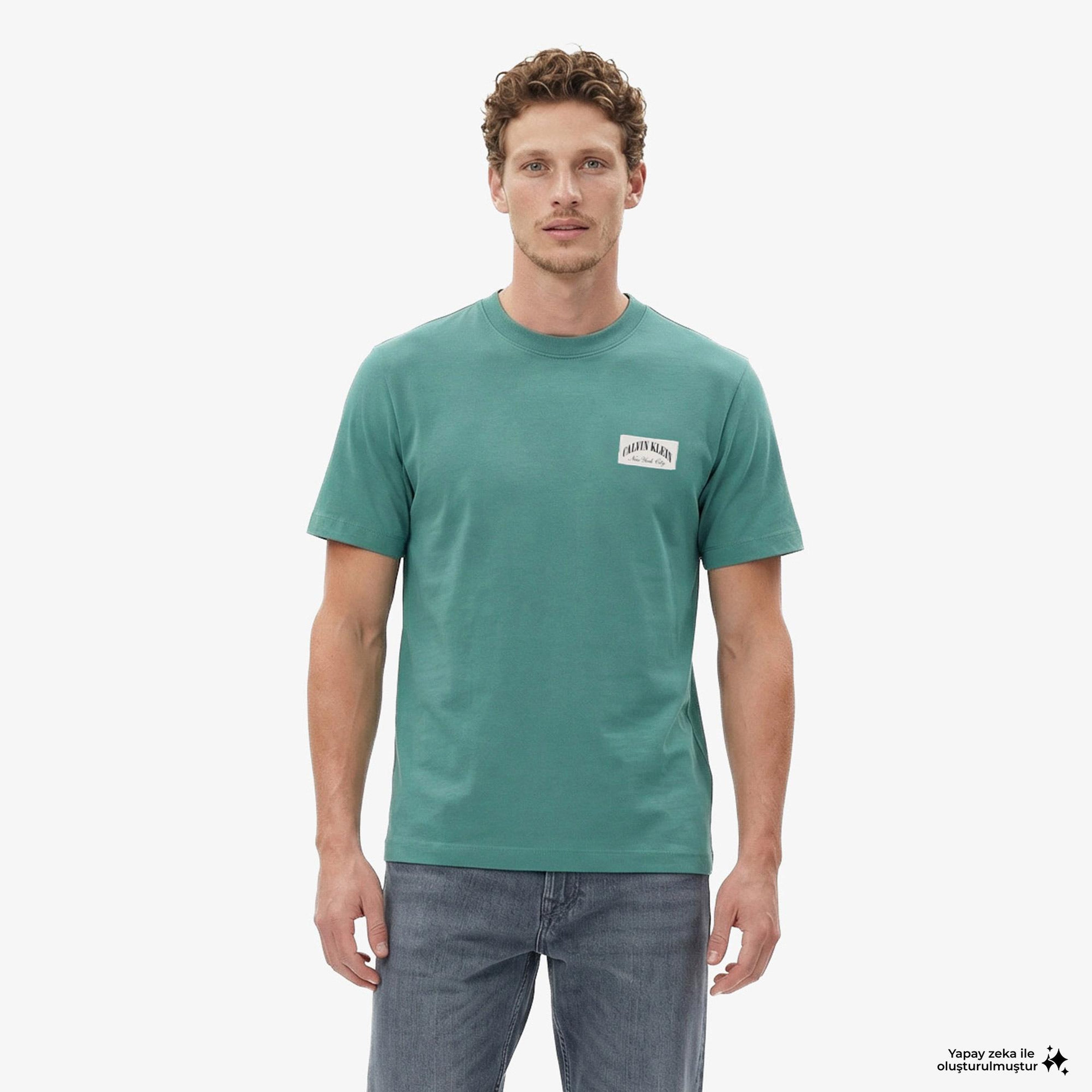Calvin Klein 20S Easy Collegiate Badge  Erkek Yeşil T-Shirt