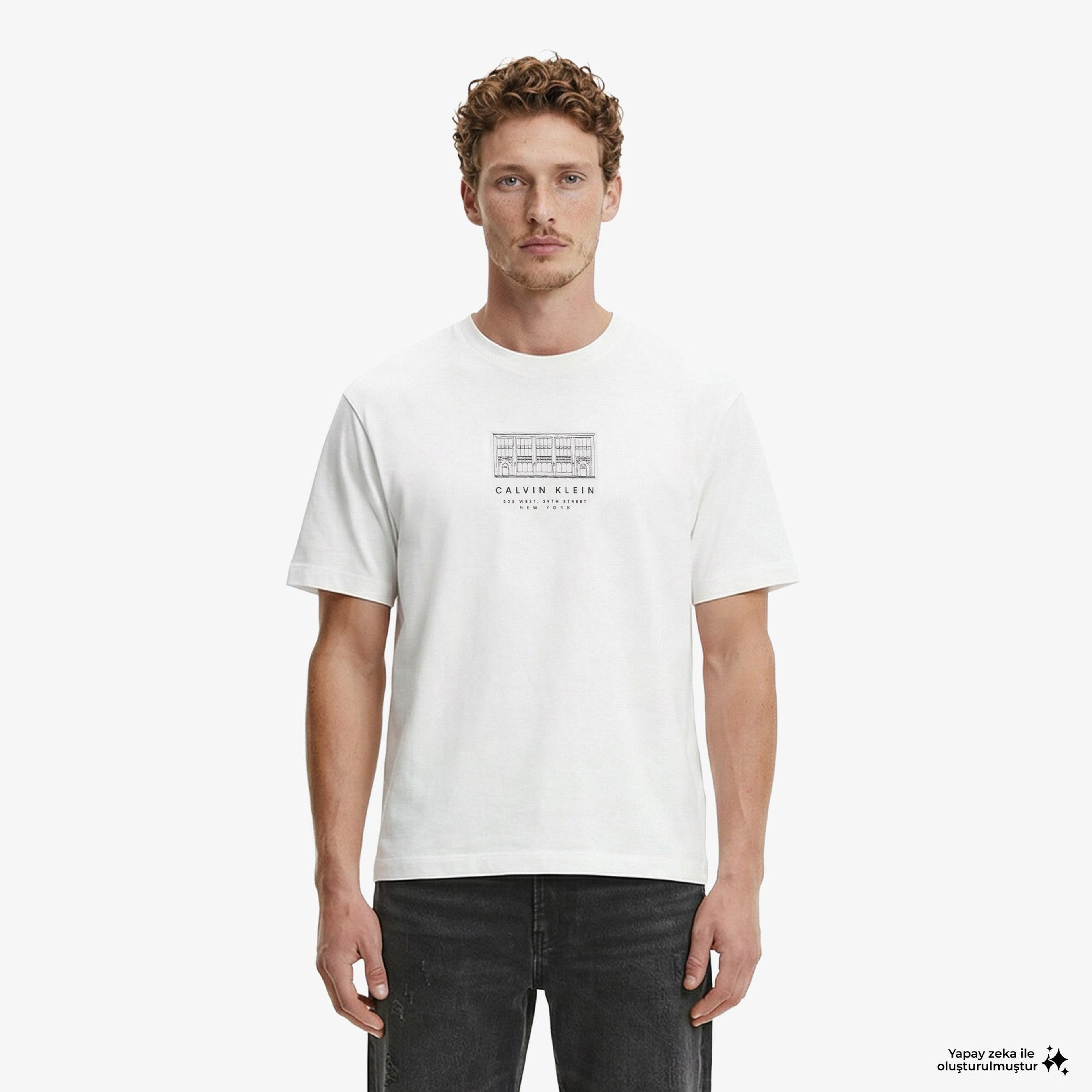 Calvin Klein 16S March Graphic Seasonal Erkek Beyaz T-Shirt
