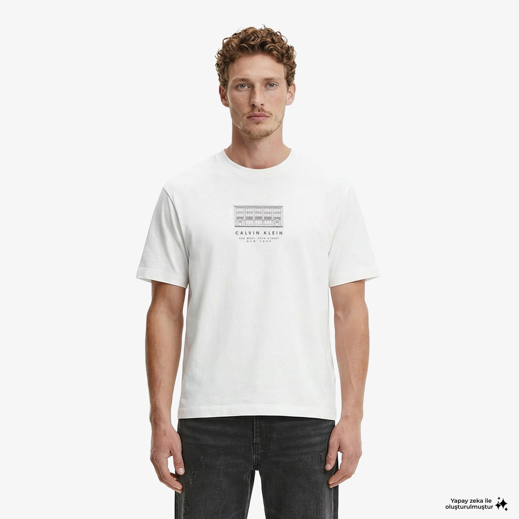 Calvin Klein 16S March Graphic Seasonal Erkek Beyaz T-Shirt
