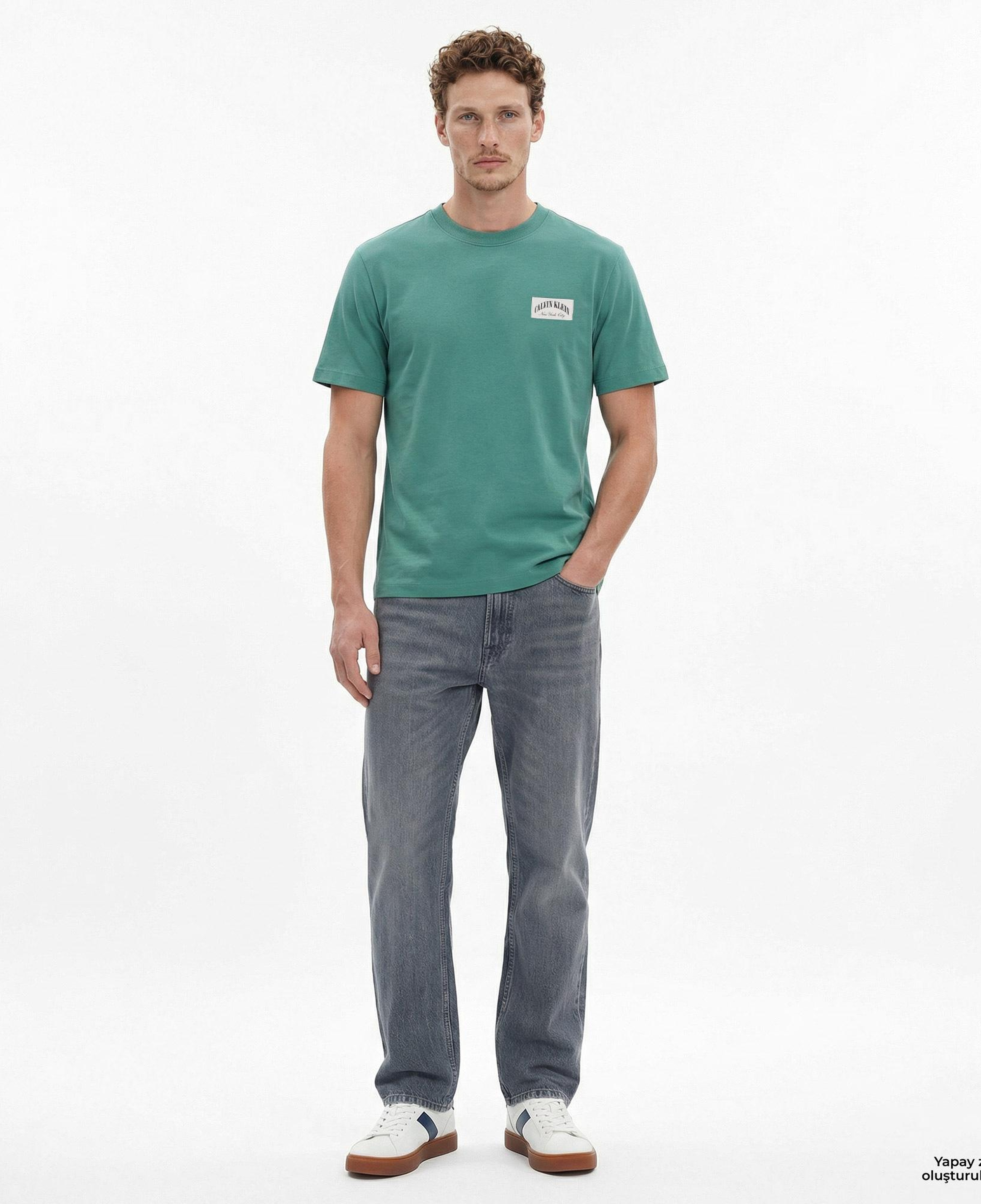 Calvin Klein 20S Easy Collegiate Badge  Erkek Yeşil T-Shirt
