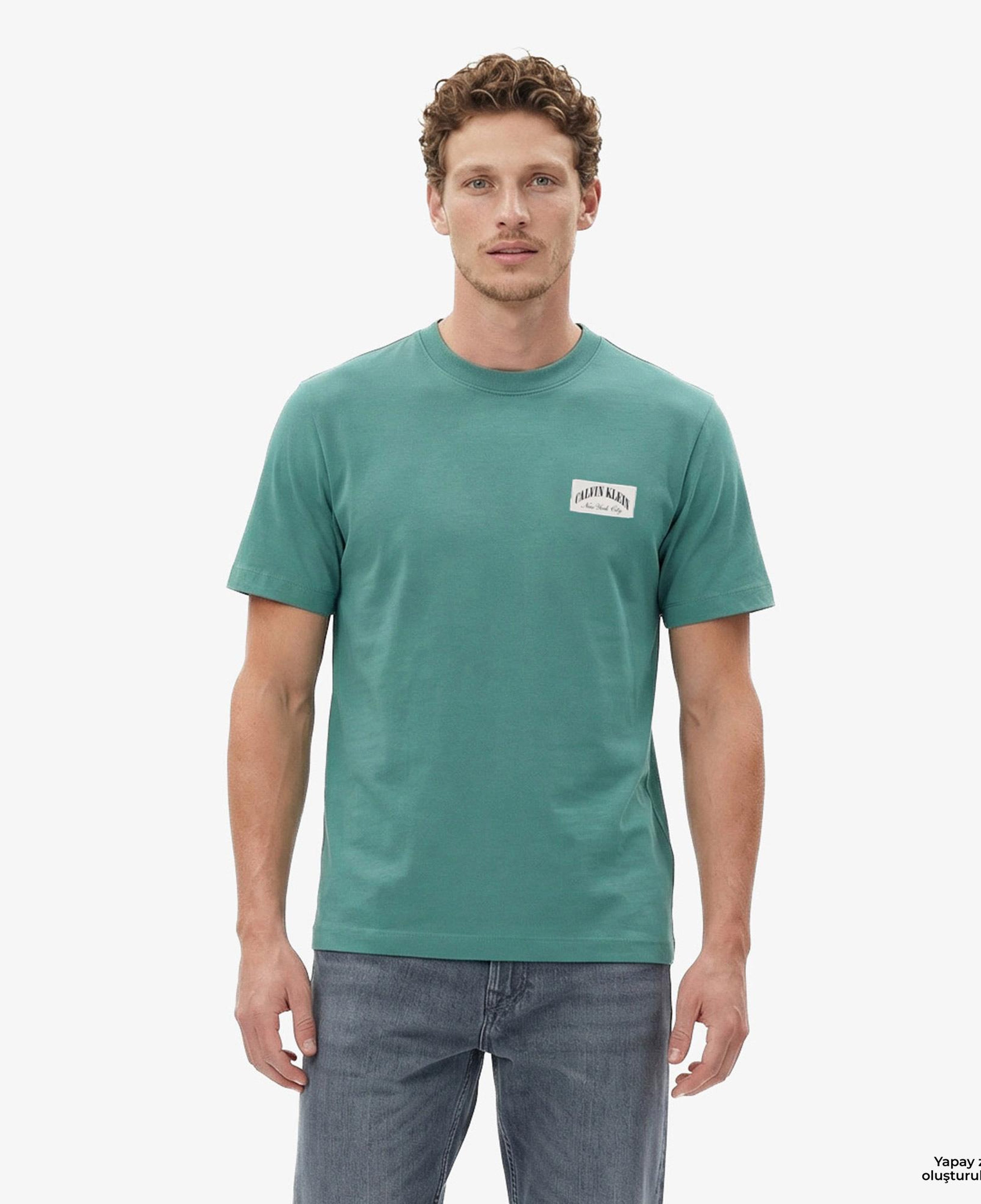 Calvin Klein 20S Easy Collegiate Badge  Erkek Yeşil T-Shirt