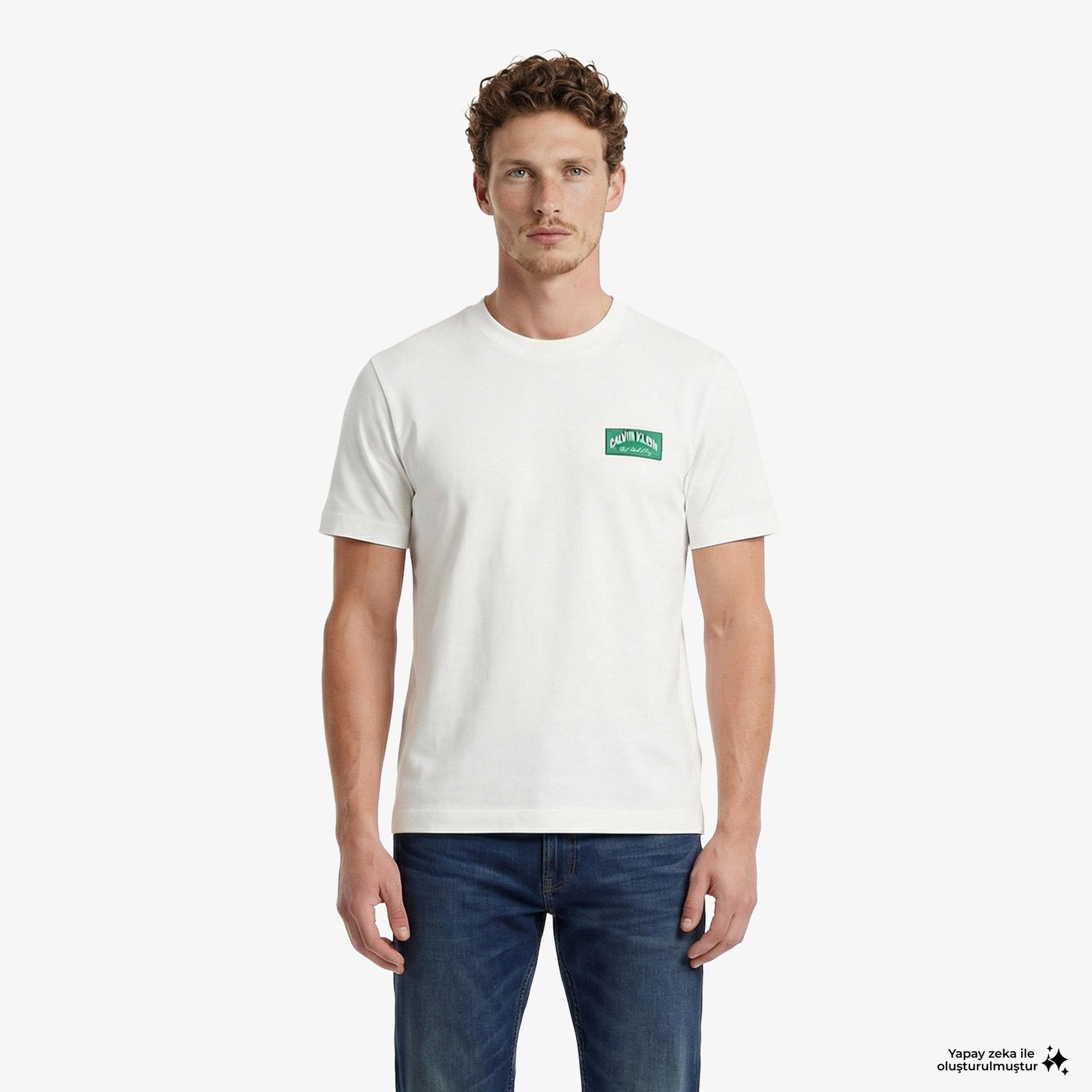 Calvin Klein 20S Easy Collegiate Badge  Erkek Beyaz T-Shirt