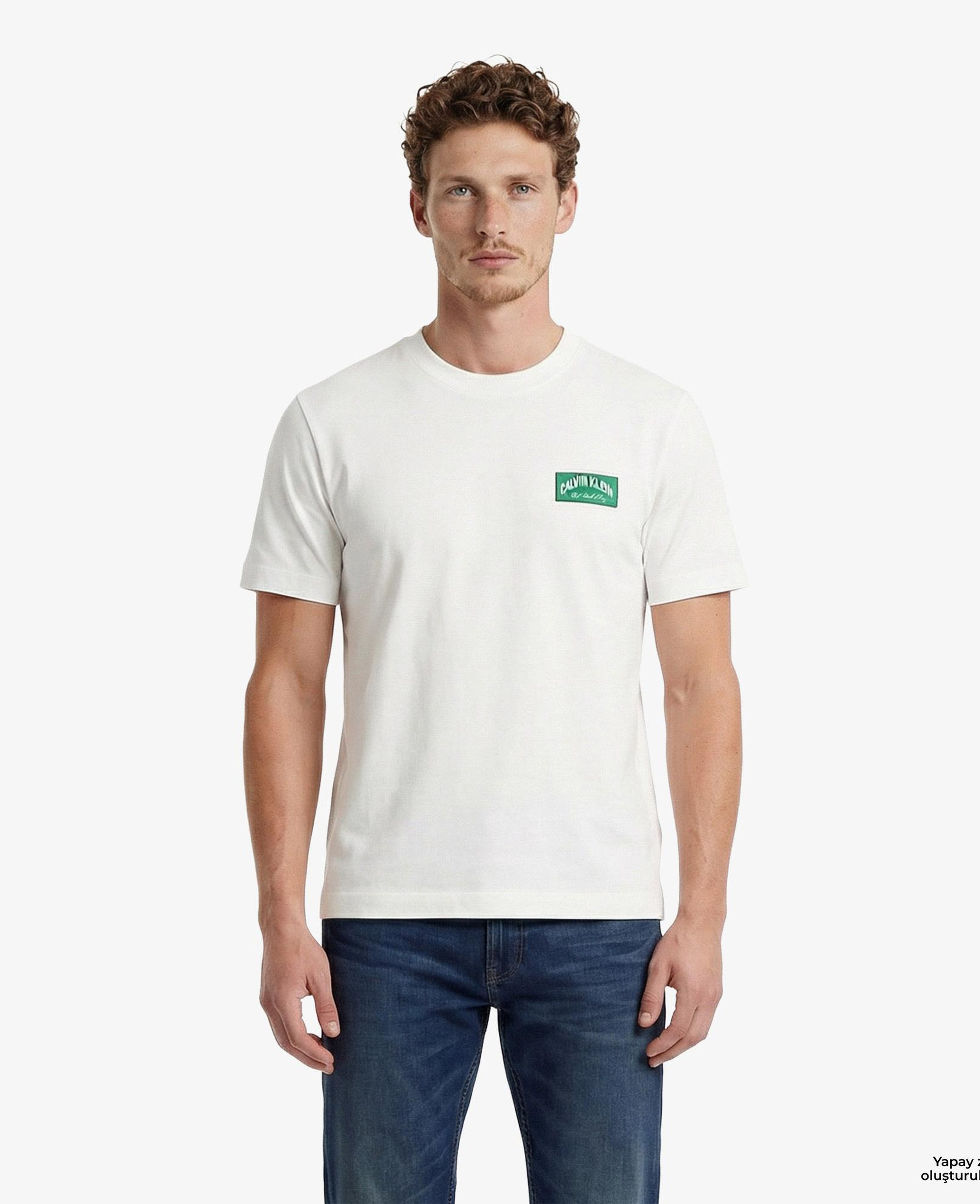 Calvin Klein 20S Easy Collegiate Badge Erkek Beyaz T-Shirt
