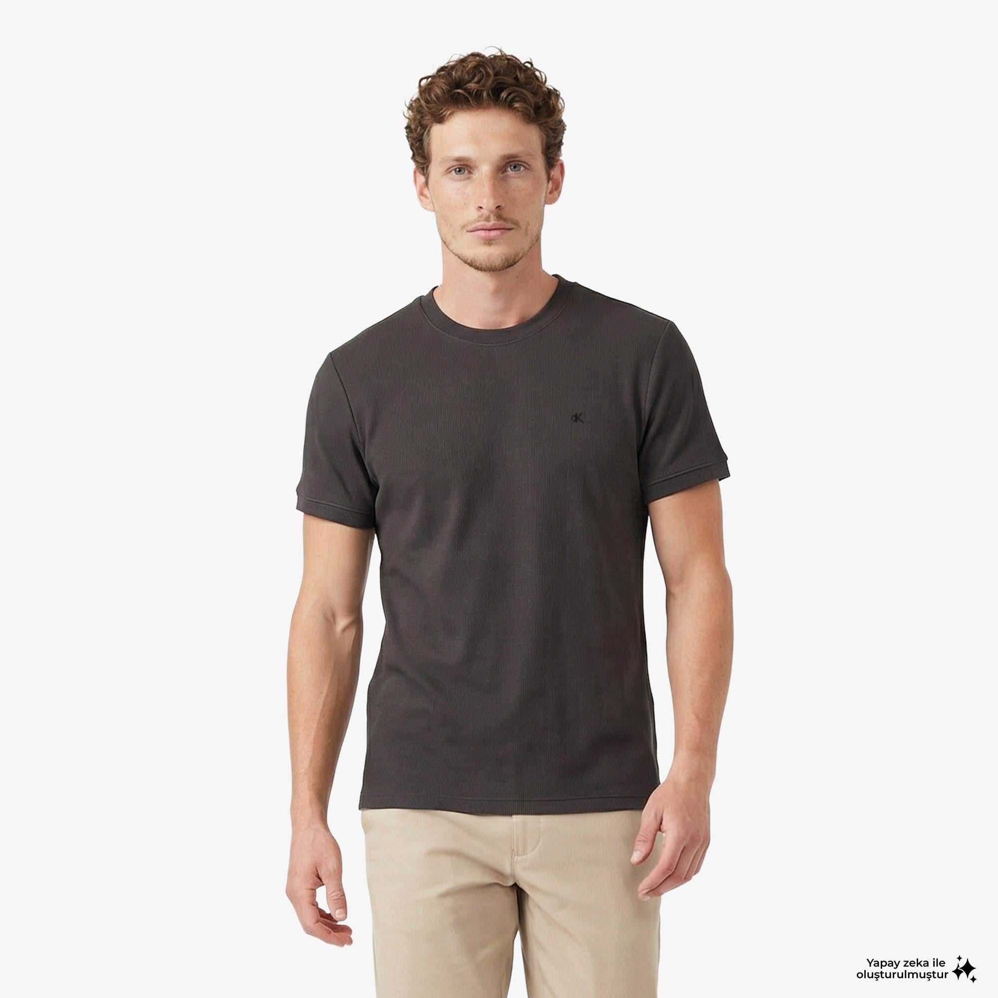 Calvin Klein Slim Micro Waffle Crewnk Erkek Gri T-Shirt