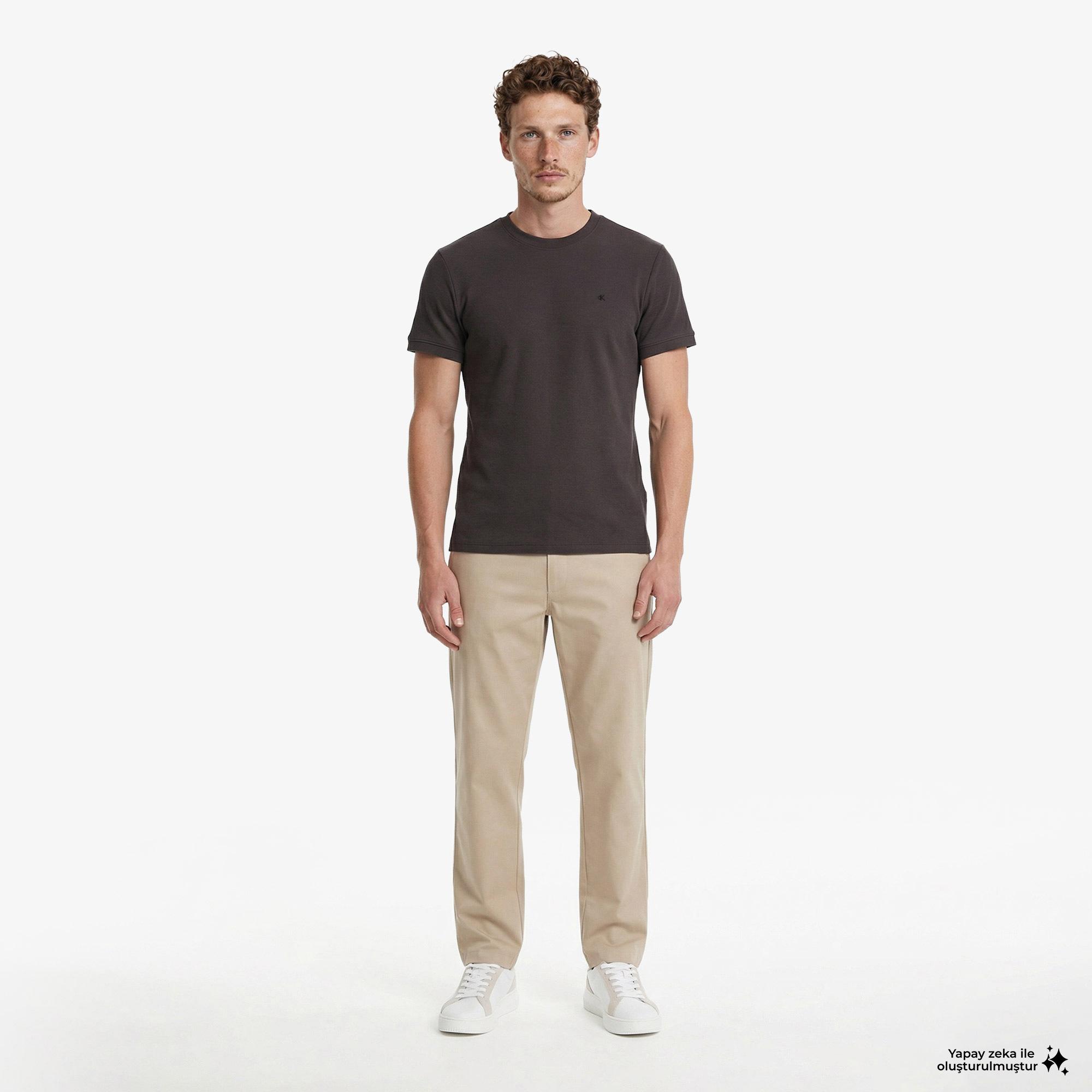 Calvin Klein Slim Micro Waffle Crewnk Erkek Gri T-Shirt