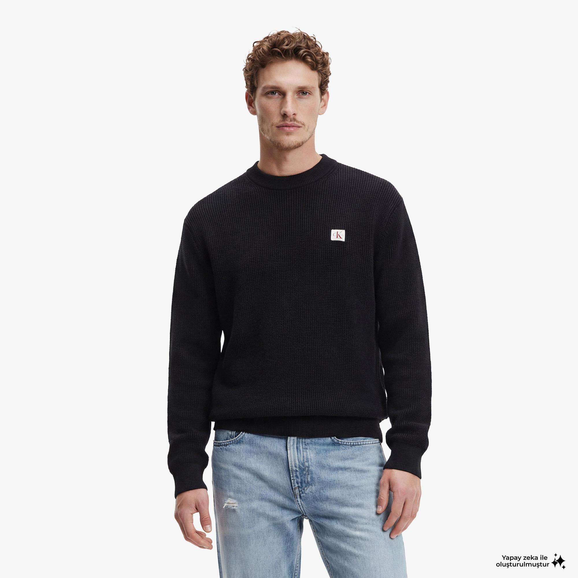 Calvin Klein Cotton Waffle Erkek Siyah Triko