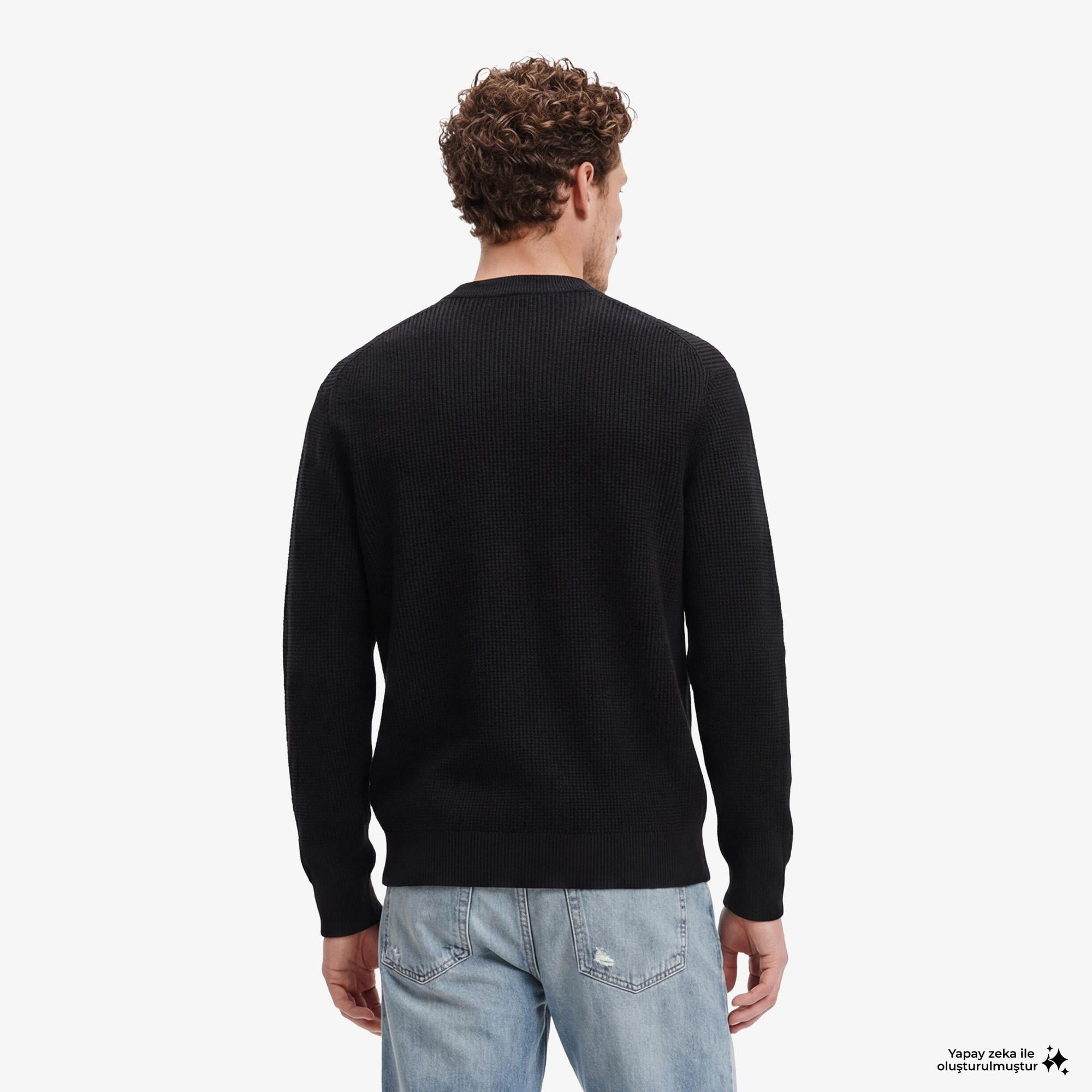 Calvin Klein Cotton Waffle Erkek Siyah Triko