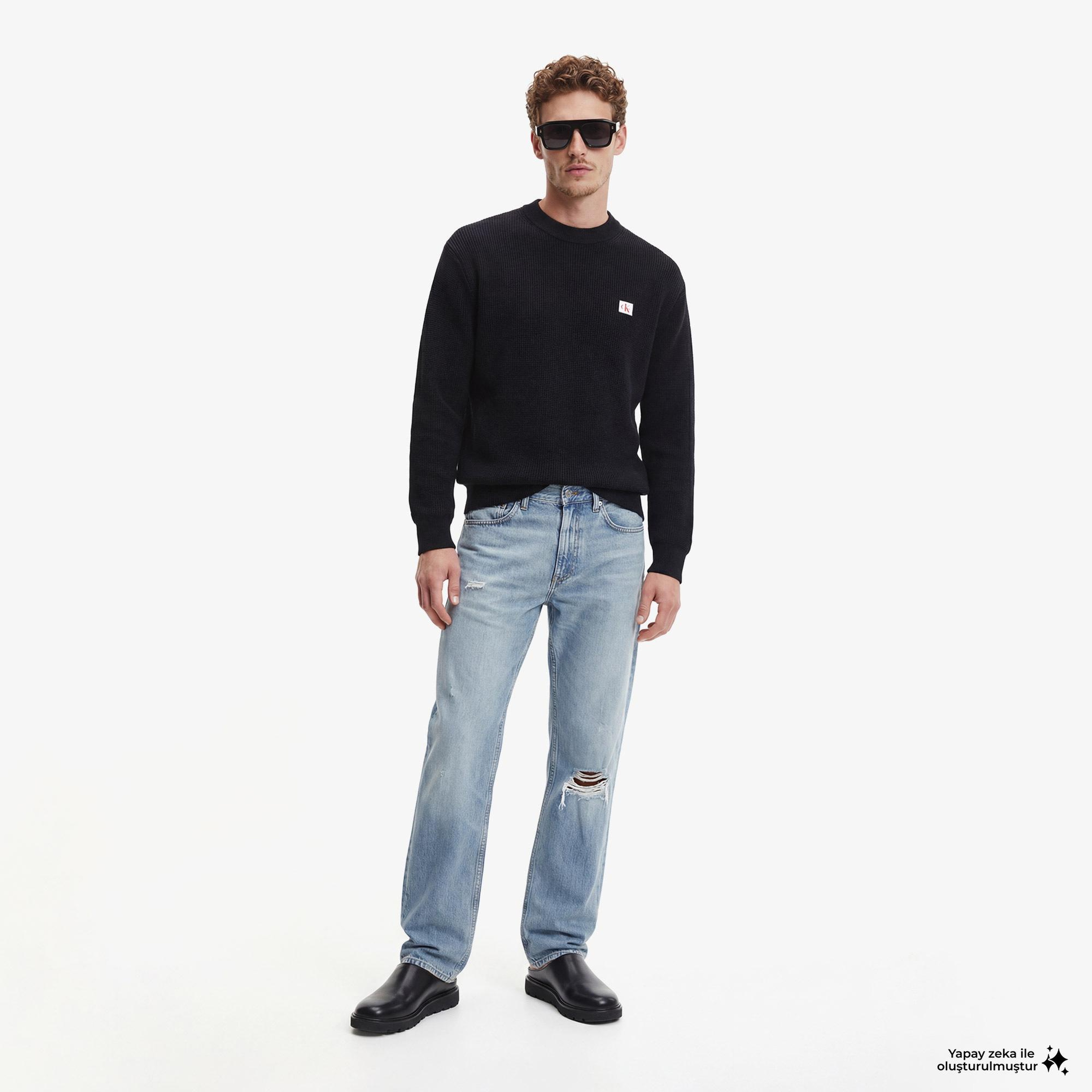 Calvin Klein Cotton Waffle Erkek Siyah Triko