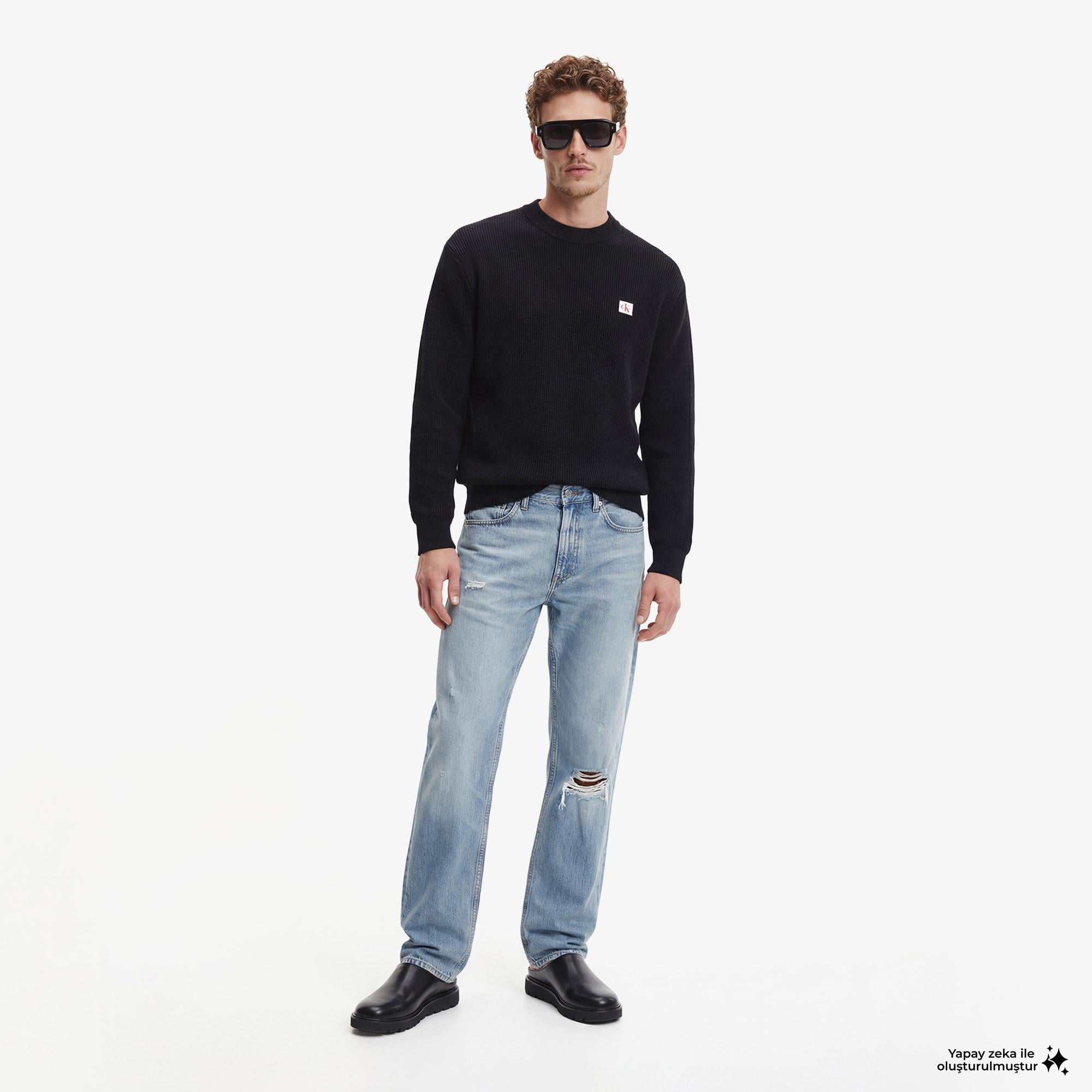 Calvin Klein Cotton Waffle Erkek Siyah Triko