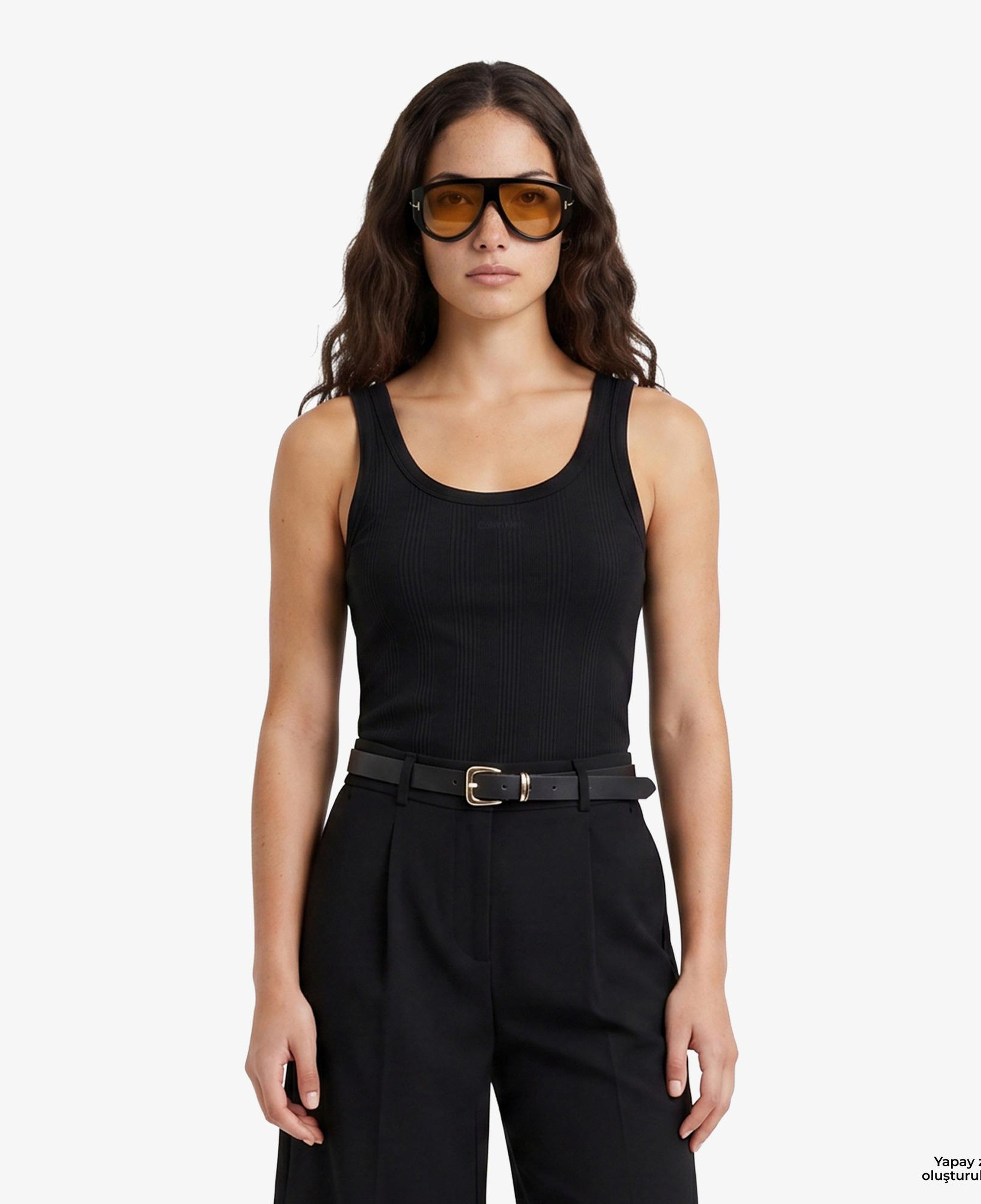 Calvin Klein Varigated Nano Logo Kadın Siyah Kolsuz T-Shirt