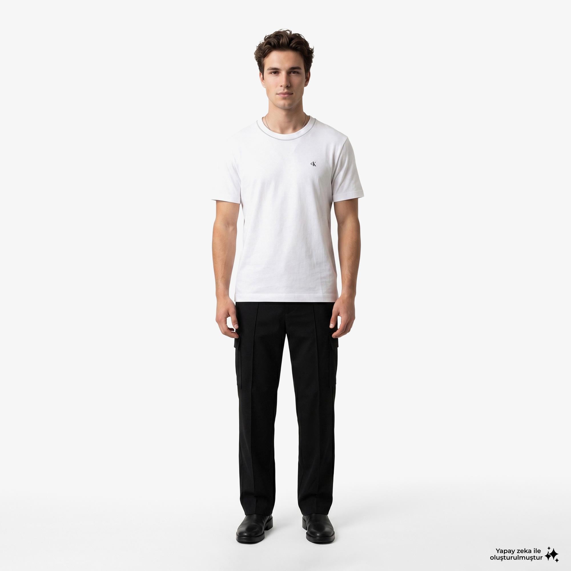 Calvin Klein Contrast Collar Stitch Crewnk Erkek Beyaz T-Shirt