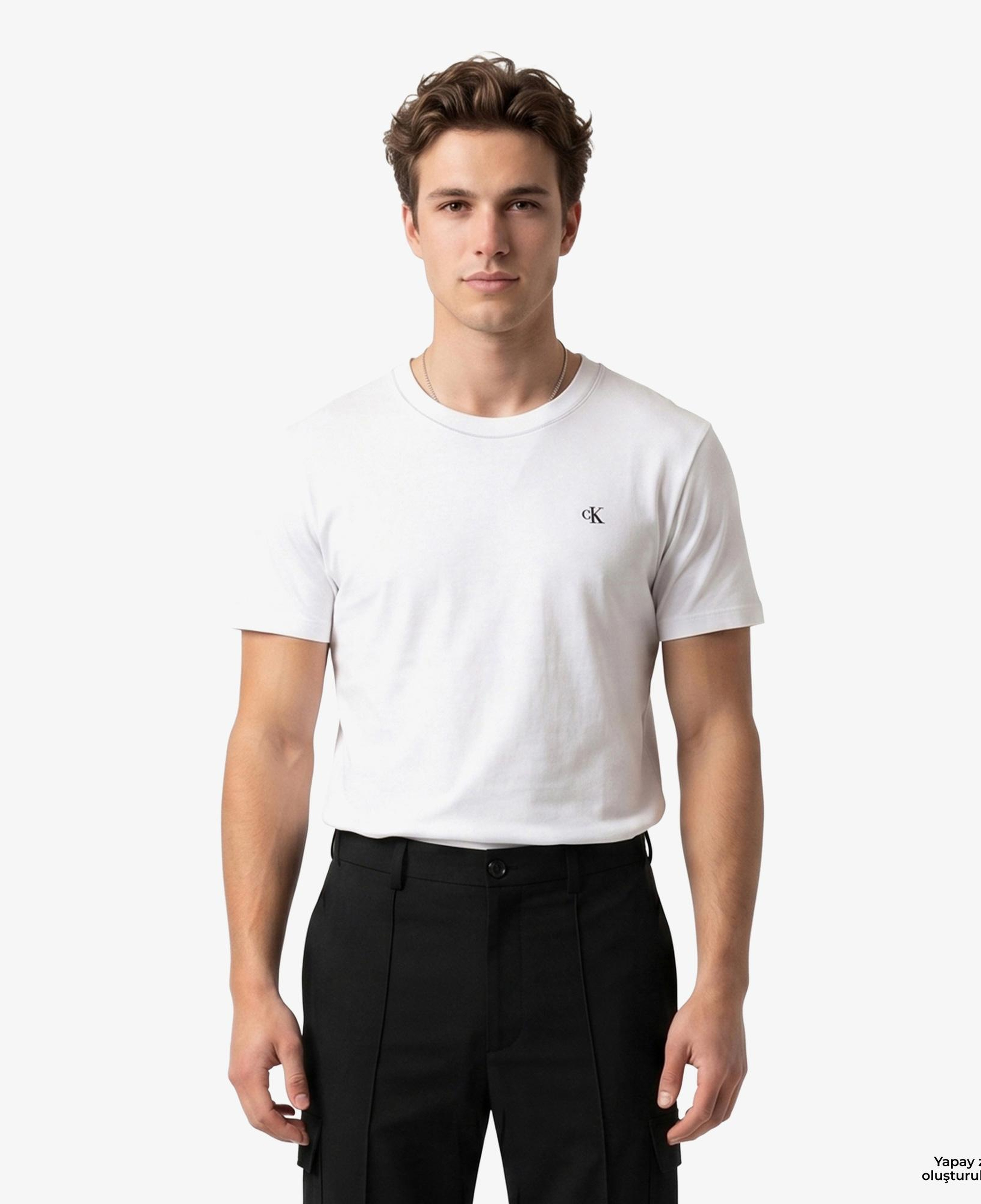 Calvin Klein Contrast Collar Stitch Crewnk Erkek Beyaz T-Shirt