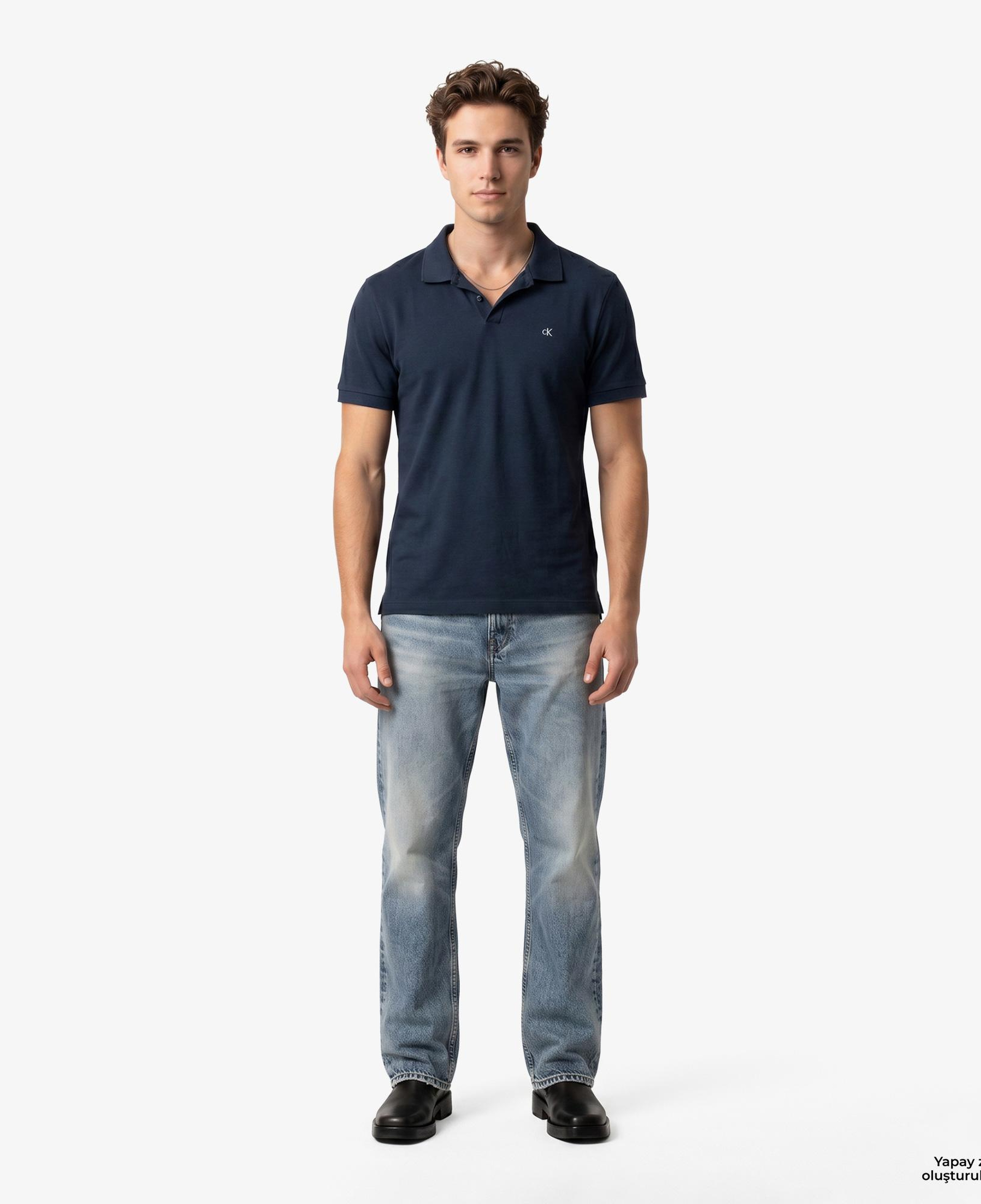 Calvin Klein Open Collar Casual Pique Erkek Mavi Polo