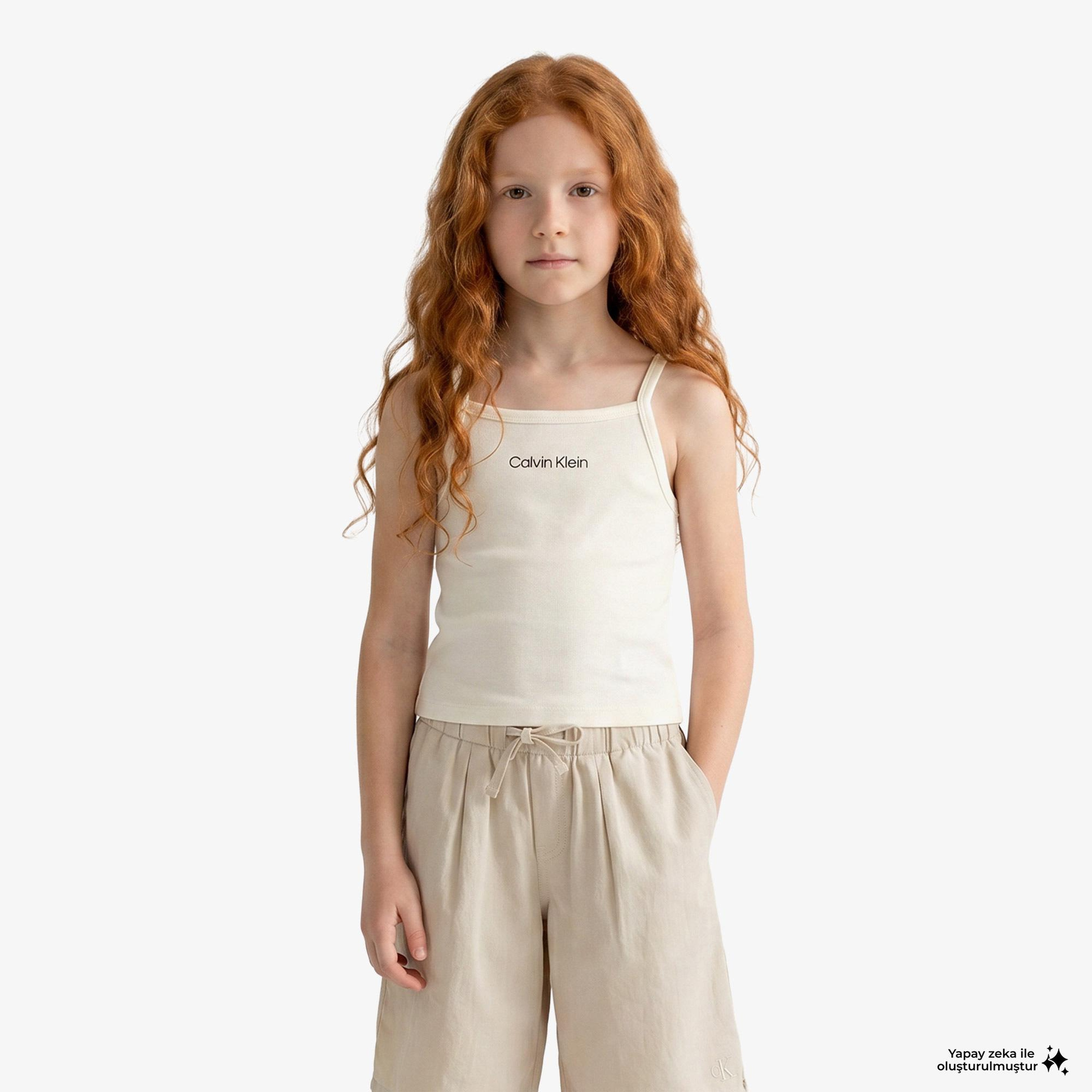 Calvin Klein Punto Strap Çocuk Beyaz T-Shirt