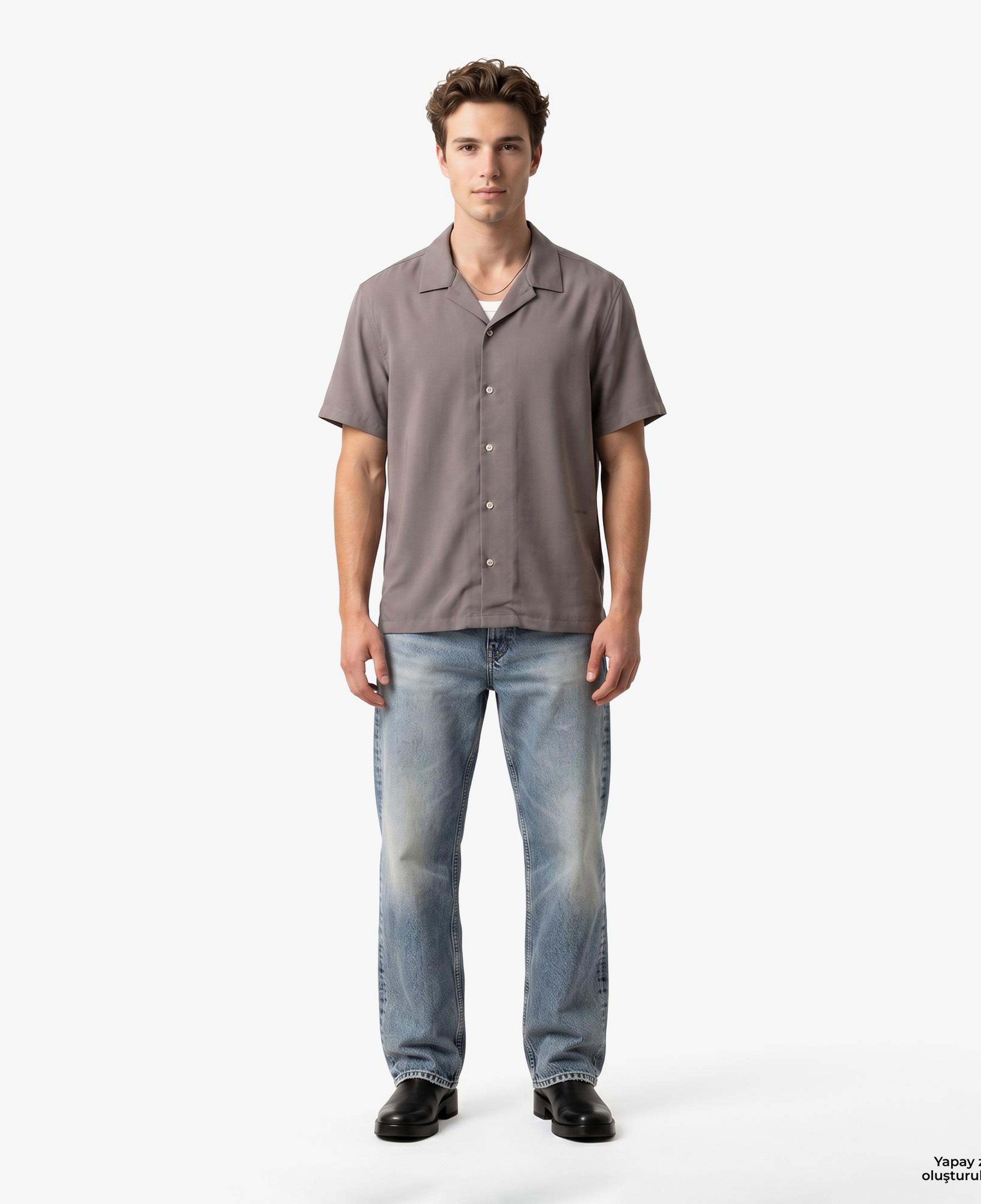 Calvin Klein Camp Collar Drapey Modal Erkek Kahverengi Gömlek
