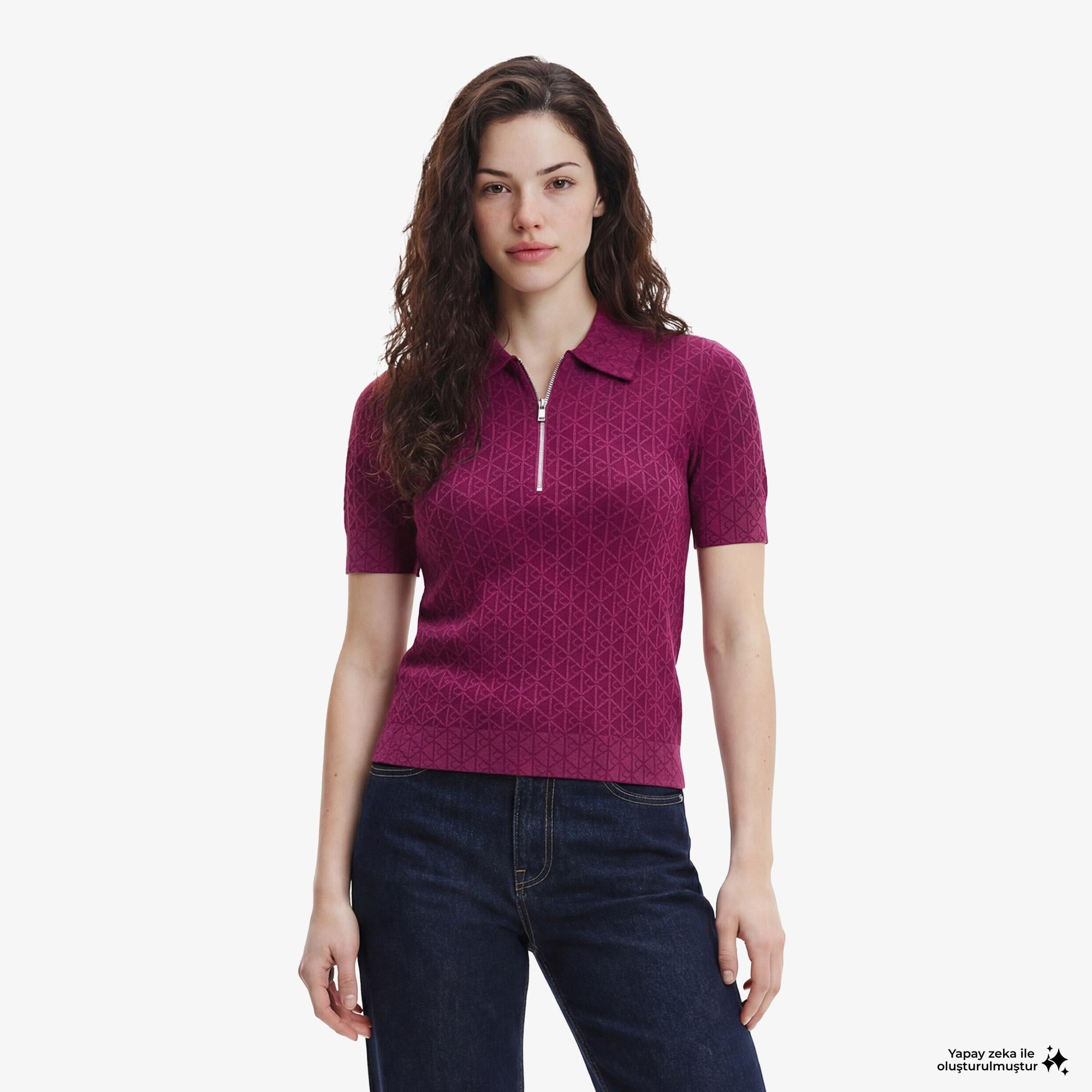 Calvin Klein Textured Kadın Mor Polo
