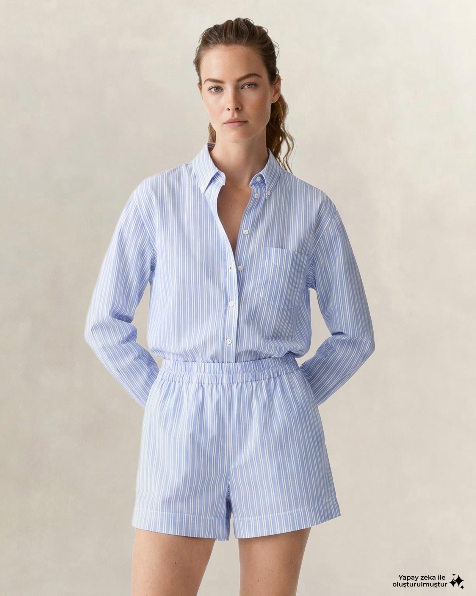 GANT Kadın Mavi Regular Fit Çizgili Gömlek