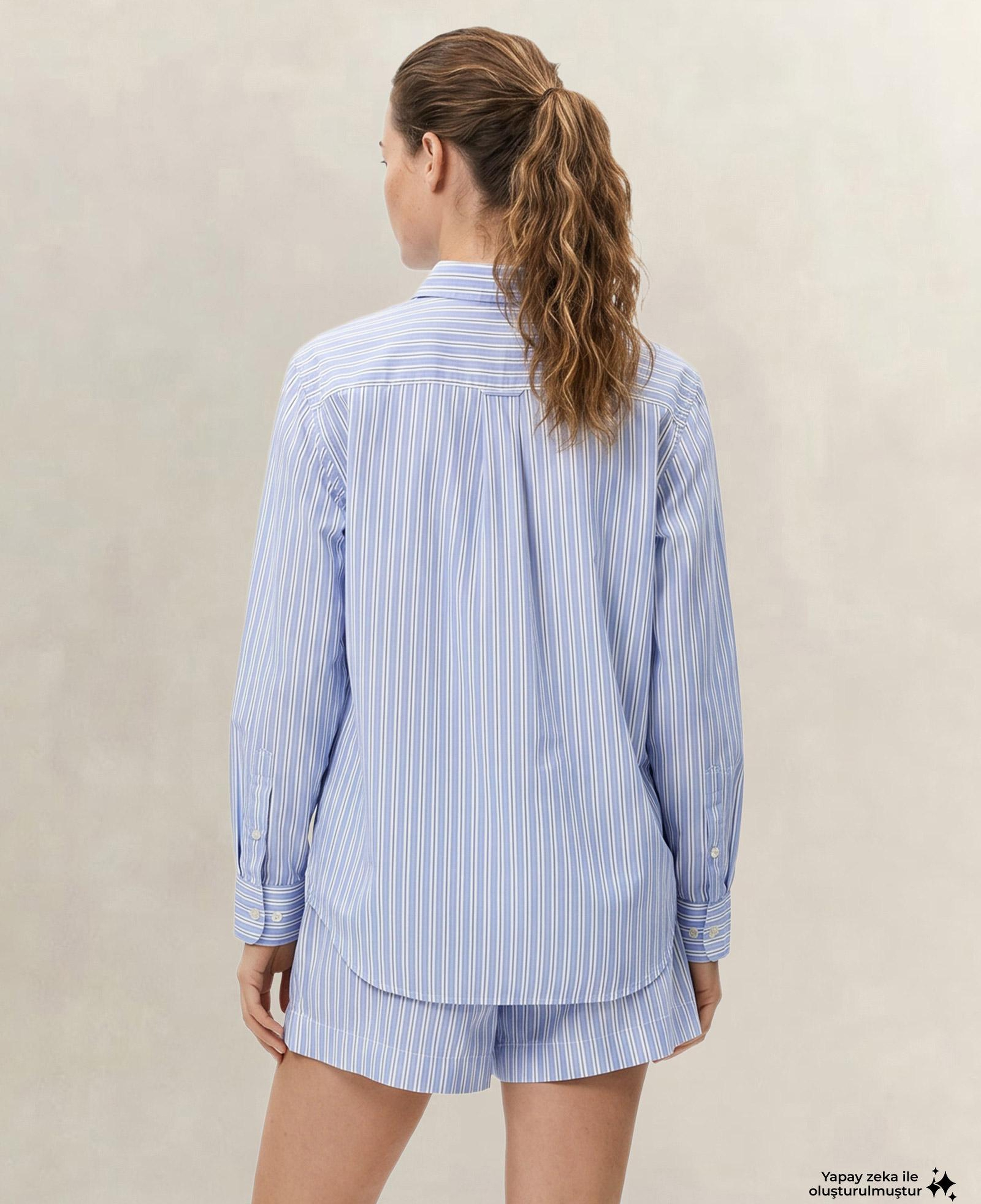 GANT Kadın Mavi Regular Fit Çizgili Gömlek
