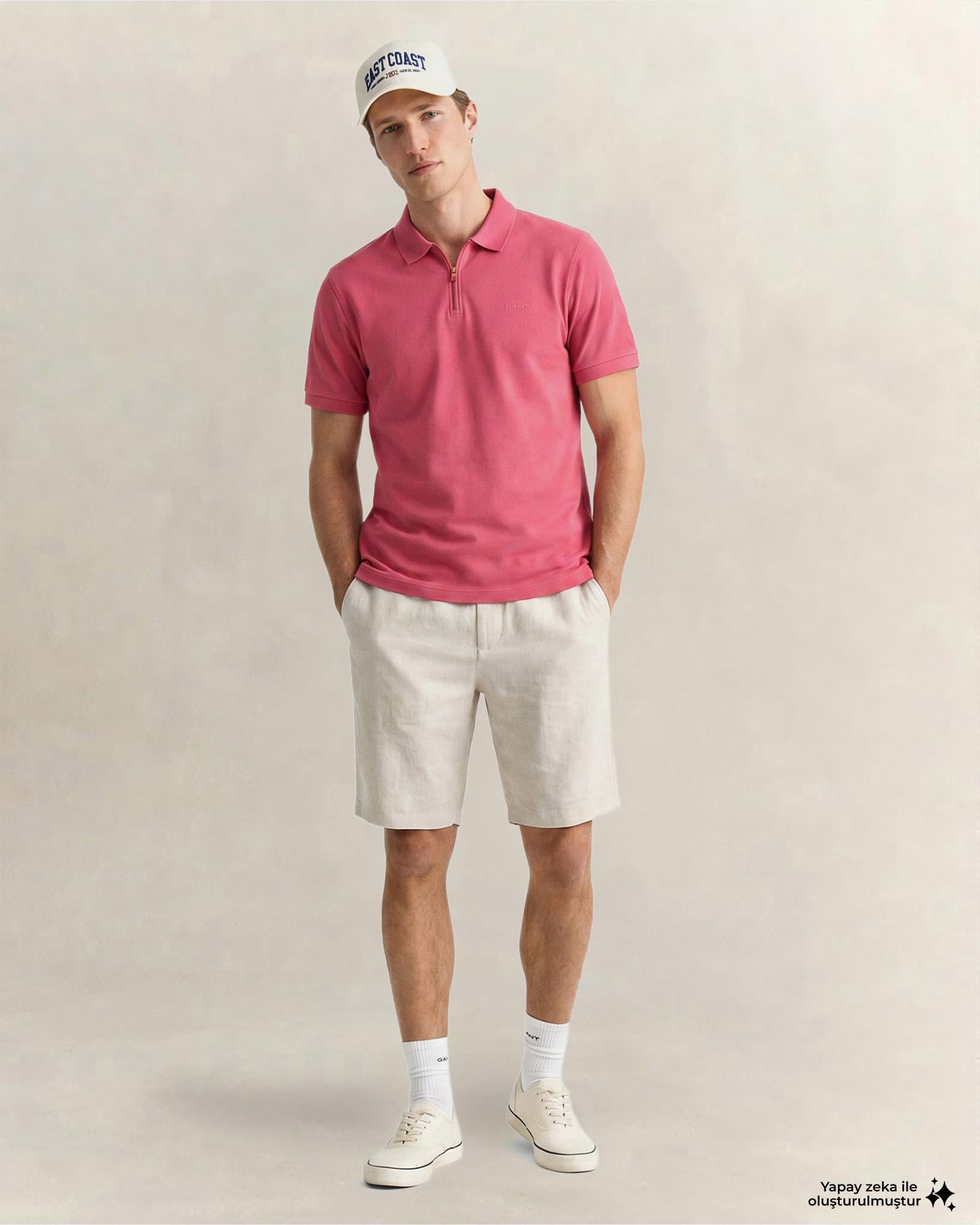 GANT Erkek Kırmızı Regular Fit Yarım Fermuarlı Polo Yaka T-Shirt
