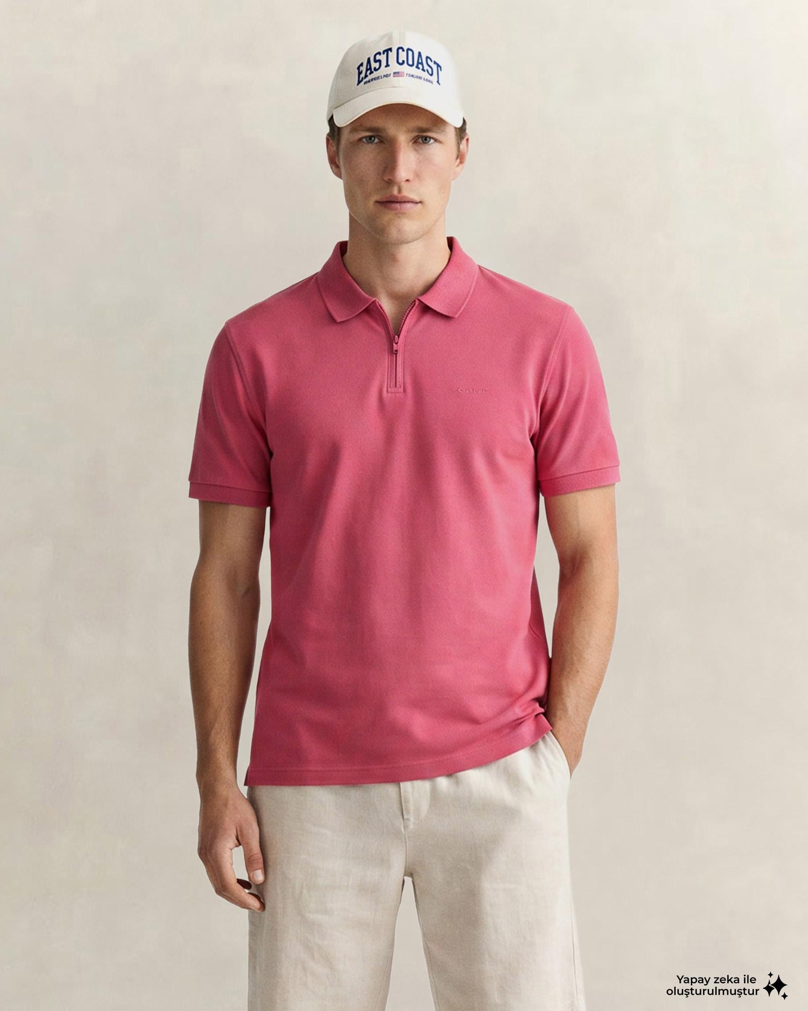 GANT Erkek Kırmızı Regular Fit Yarım Fermuarlı Polo Yaka T-Shirt