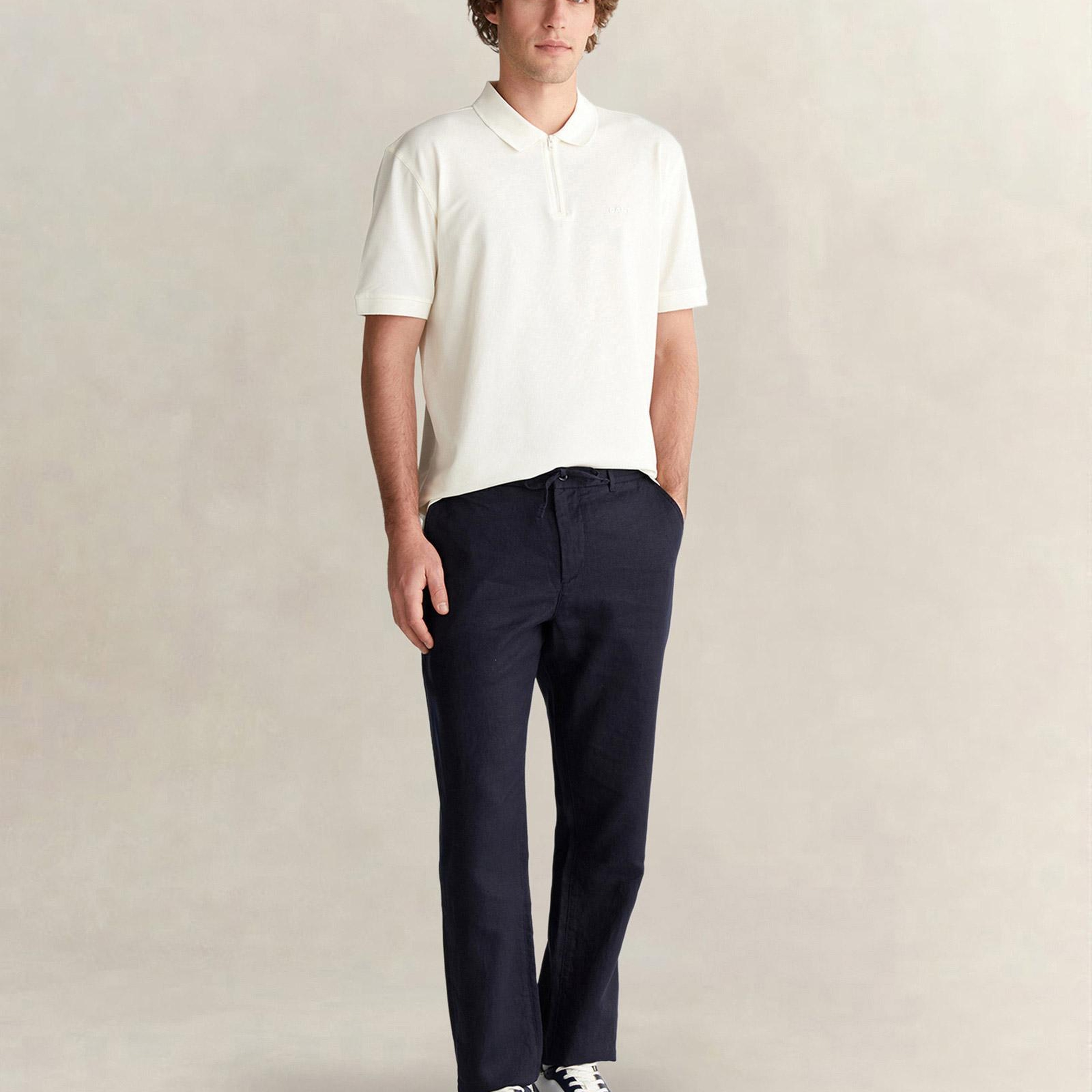 GANT Erkek Beyaz Regular Fit Yarım Fermuarlı Polo Yaka T-Shirt