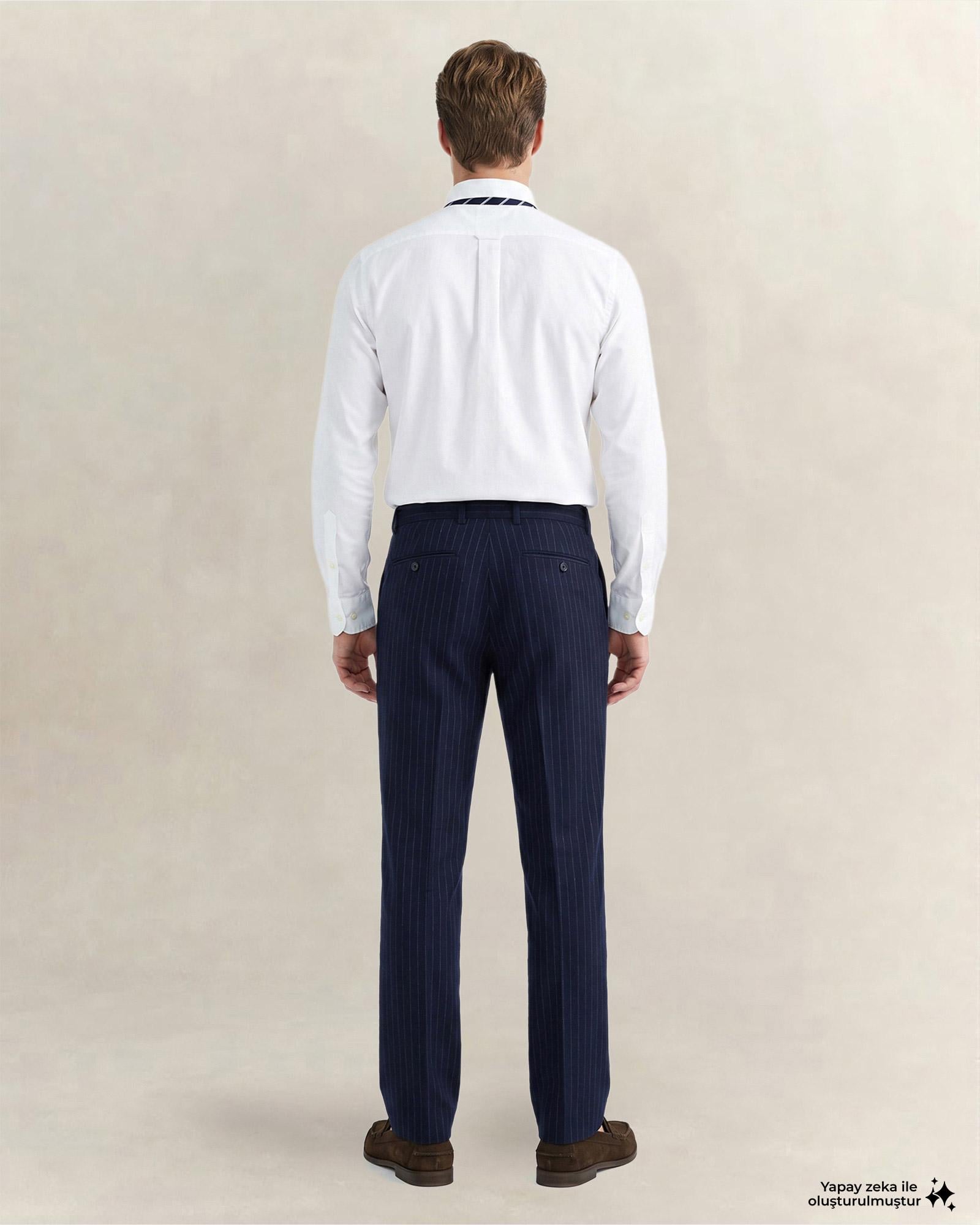 GANT Erkek Lacivert Regular Fit Çizgili Pantolon