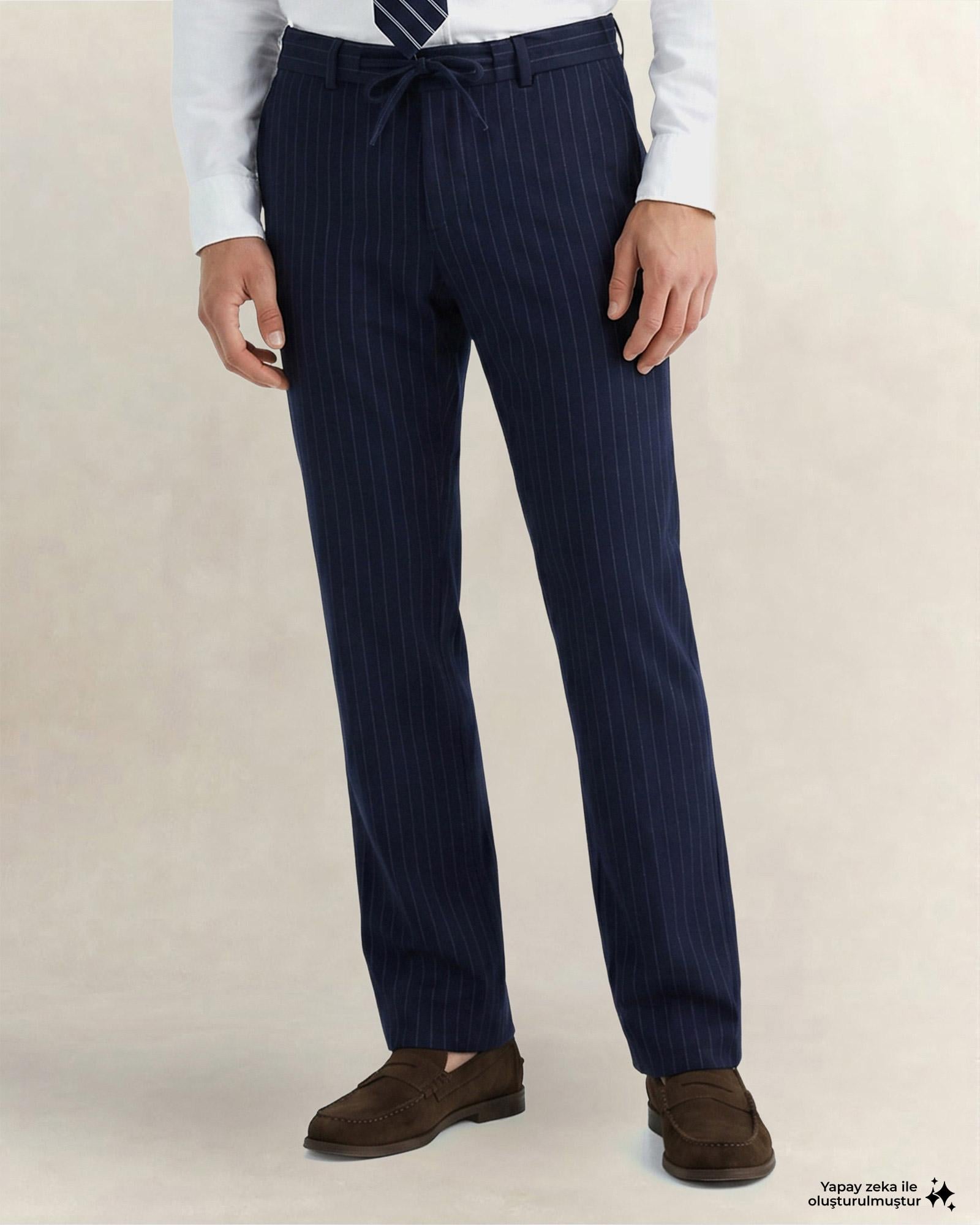 GANT Erkek Lacivert Regular Fit Çizgili Pantolon