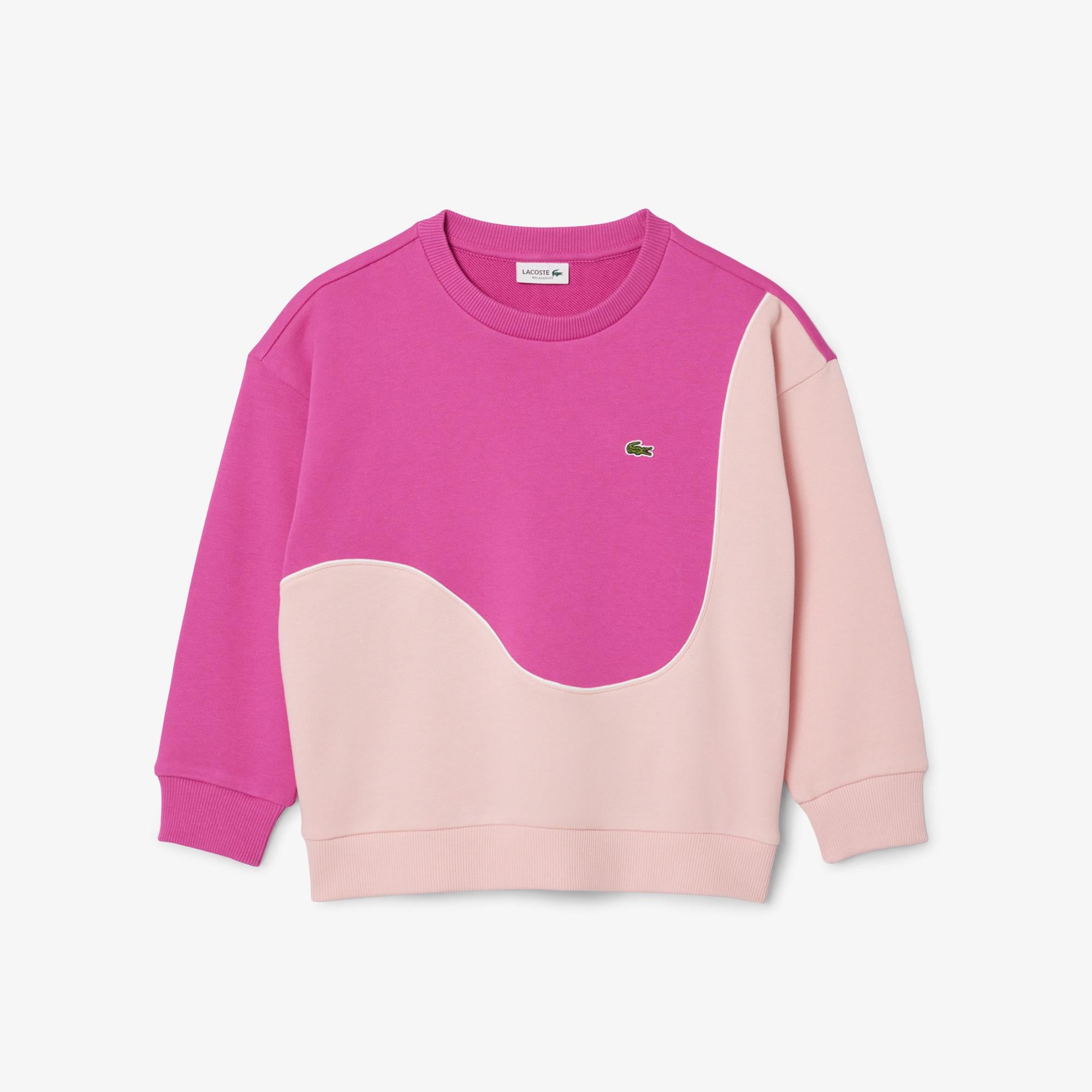 Çocuk Bisiklet Yaka Renk Bloklu Pembe Sweatshirt