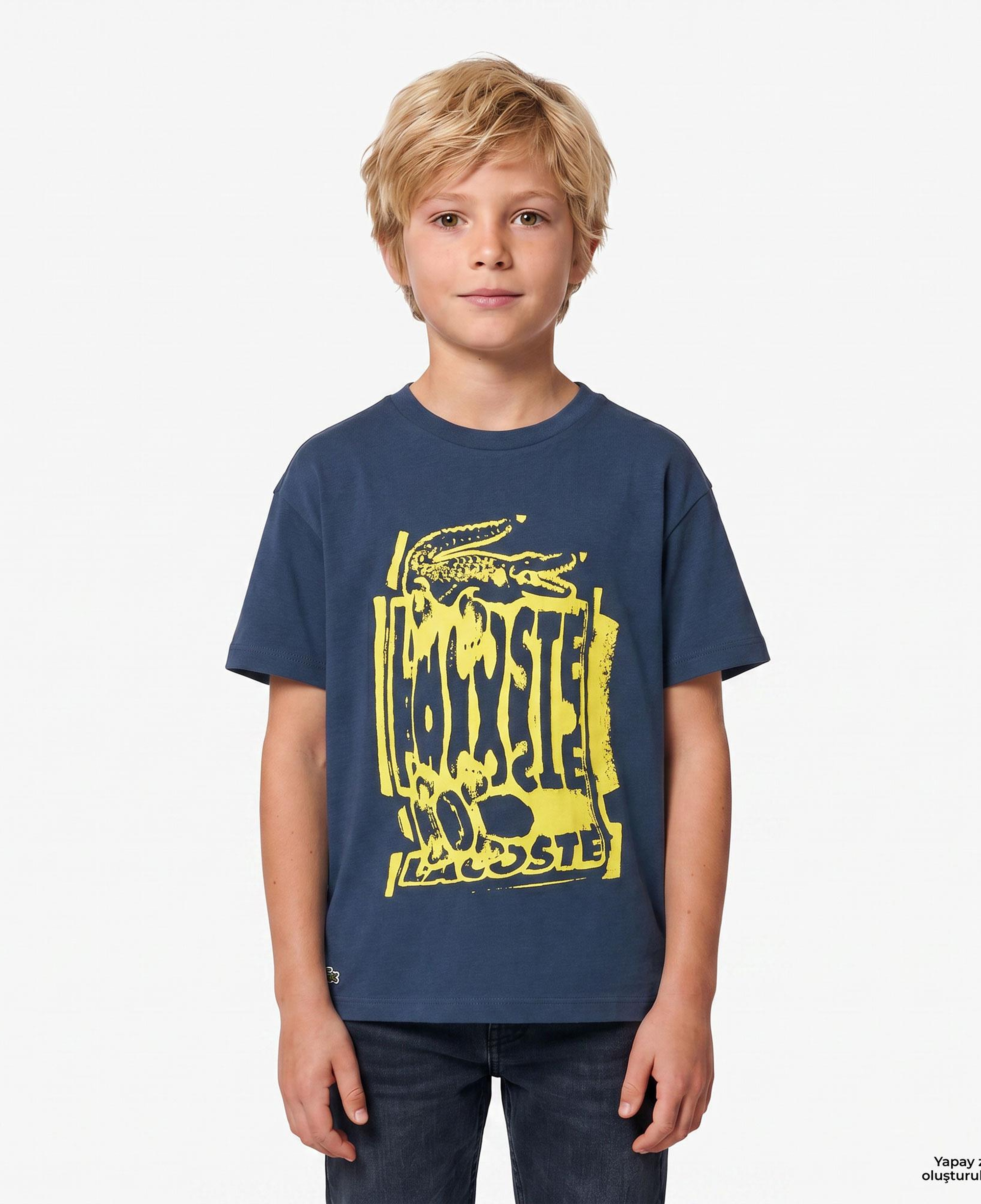 Çocuk Bisiklet Yaka Baskılı Lacivert T-Shirt