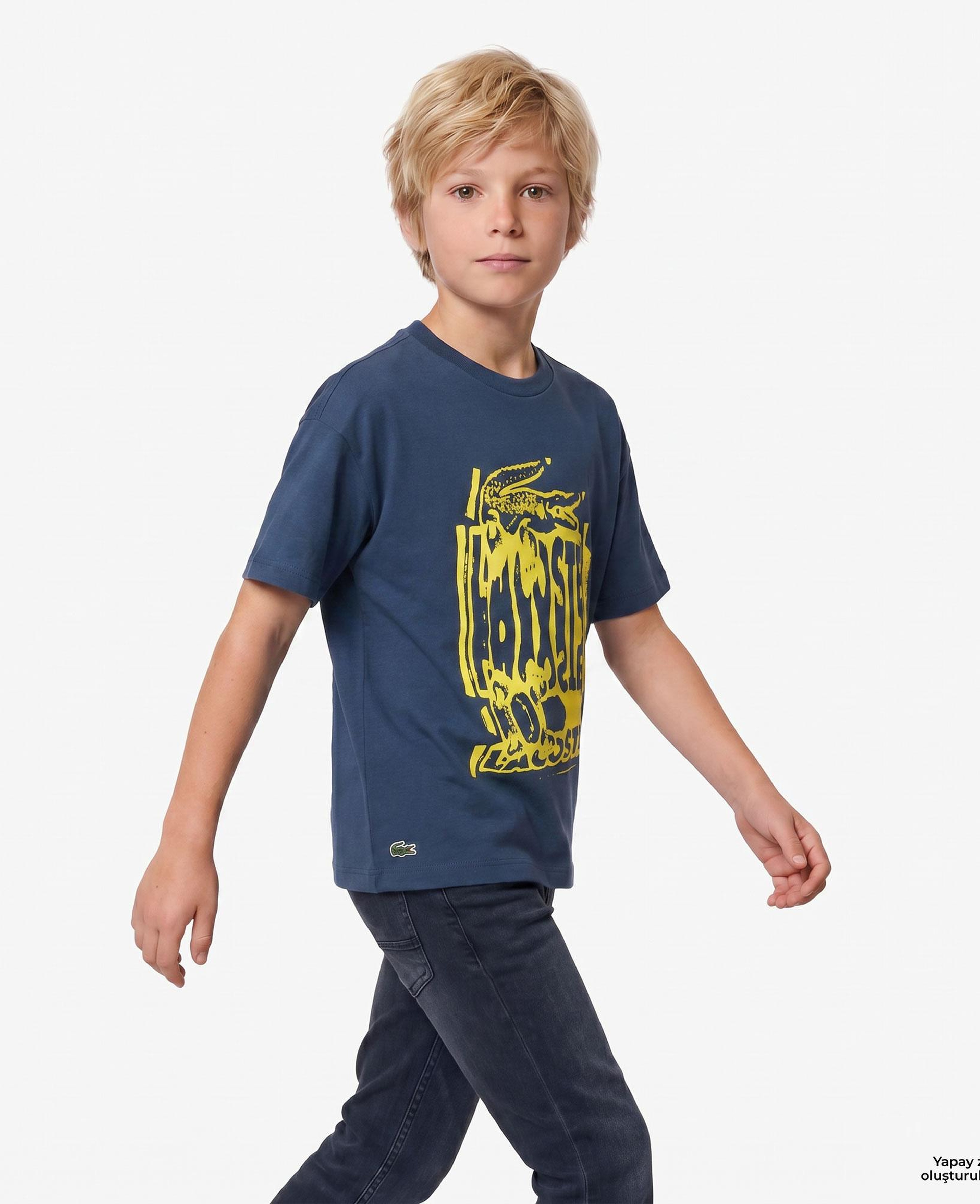 Çocuk Bisiklet Yaka Baskılı Lacivert T-Shirt