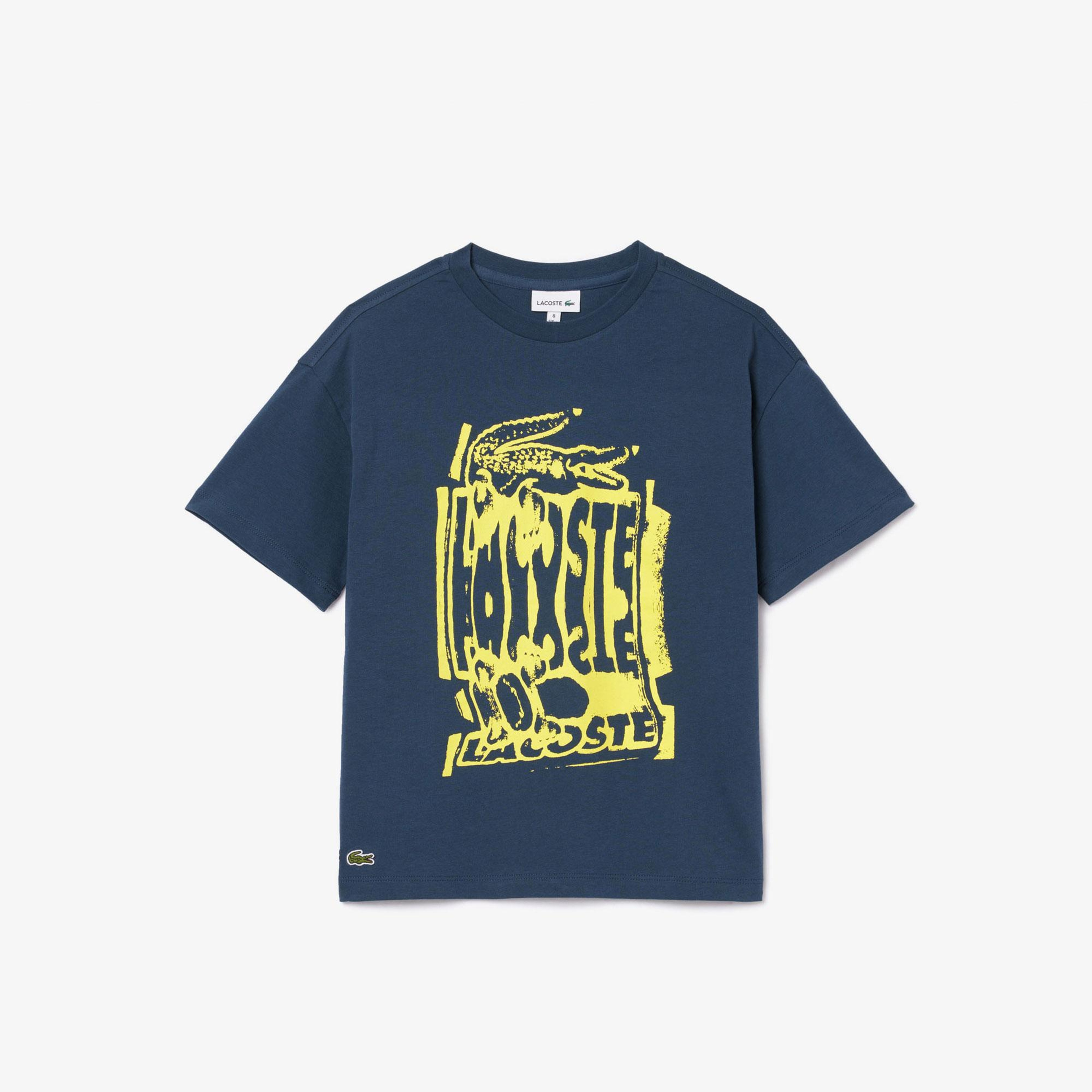 Çocuk Bisiklet Yaka Baskılı Lacivert T-Shirt