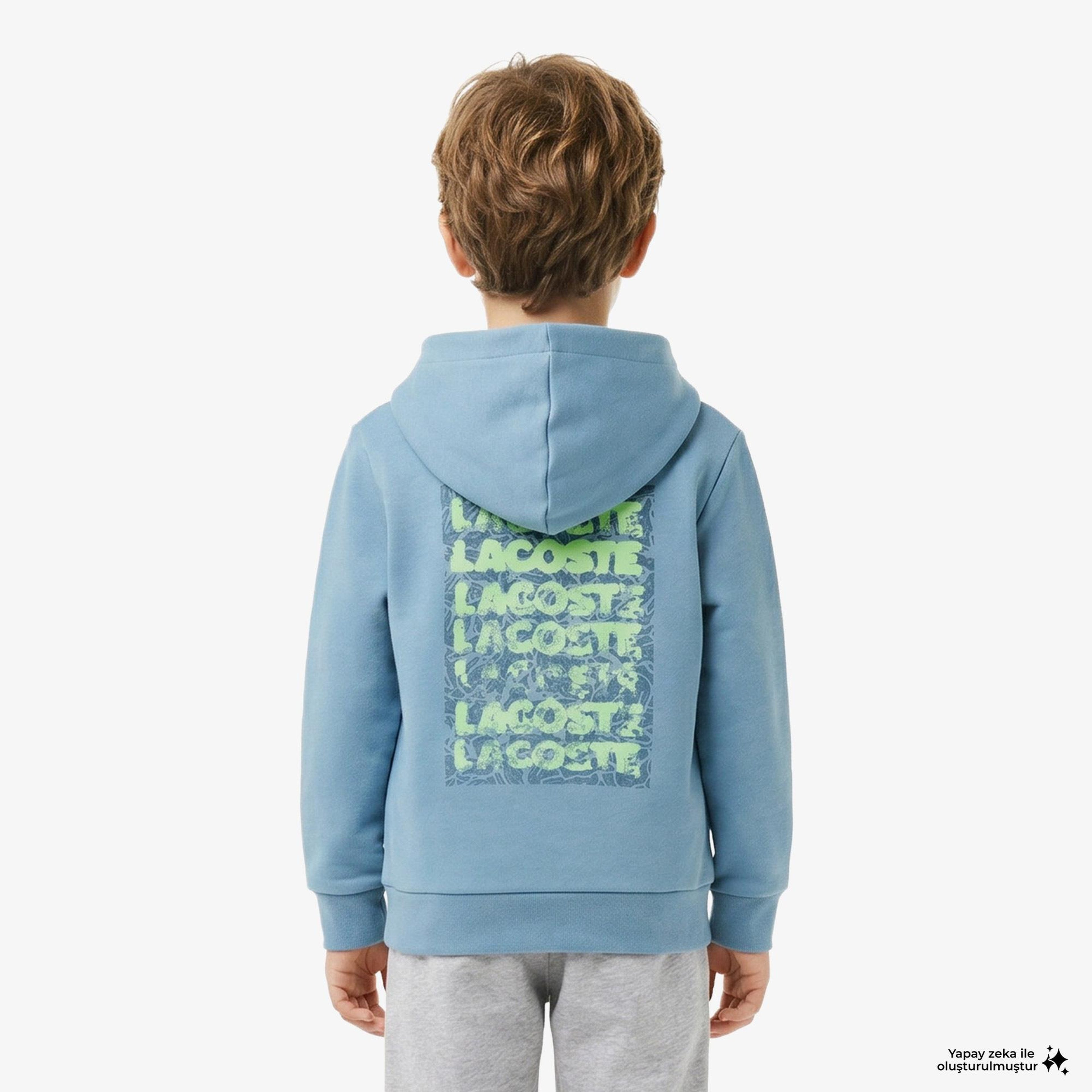 Çocuk Kapüşonlu Baskılı Mavi Sweatshirt