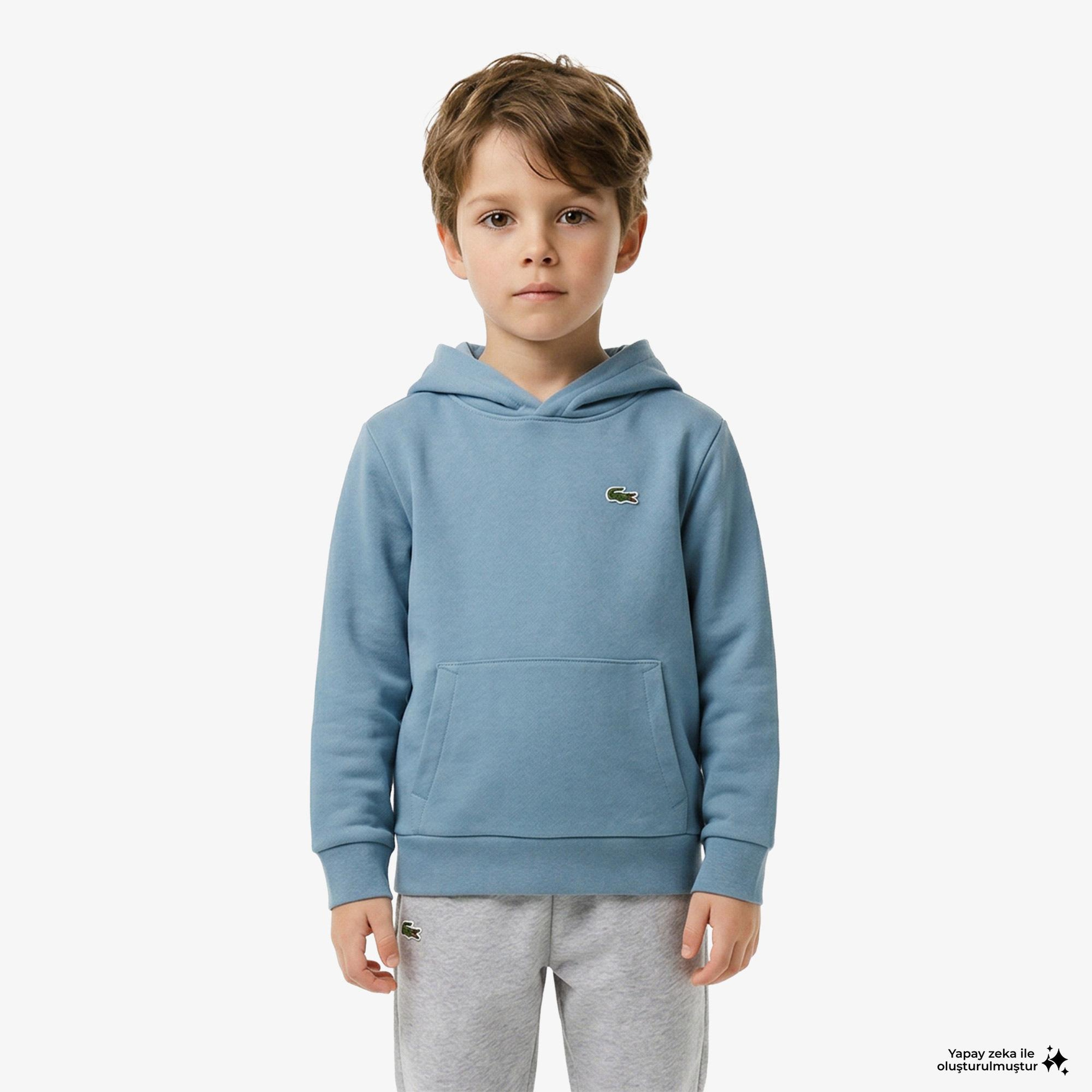 Çocuk Kapüşonlu Baskılı Mavi Sweatshirt