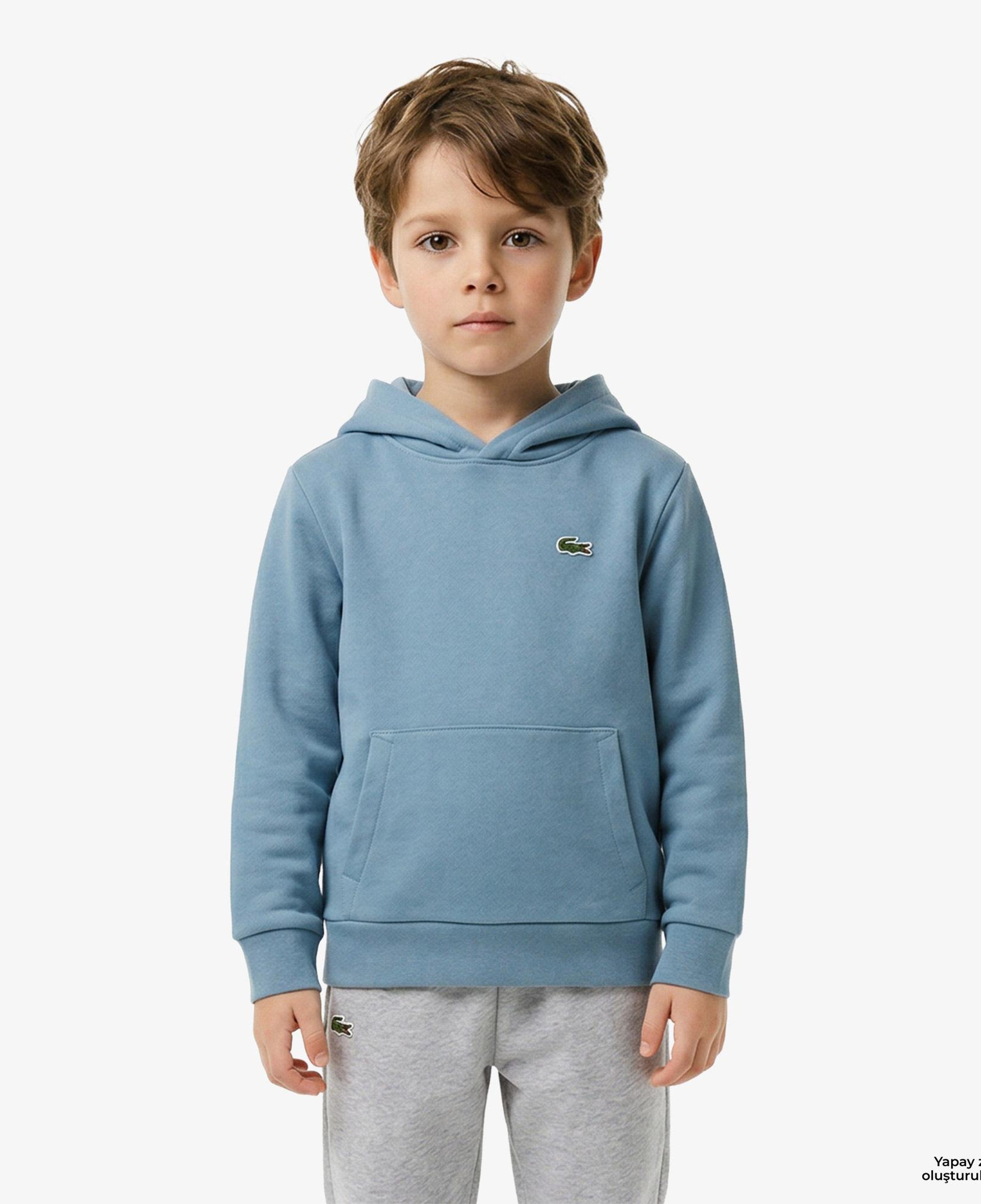 Çocuk Kapüşonlu Baskılı Mavi Sweatshirt