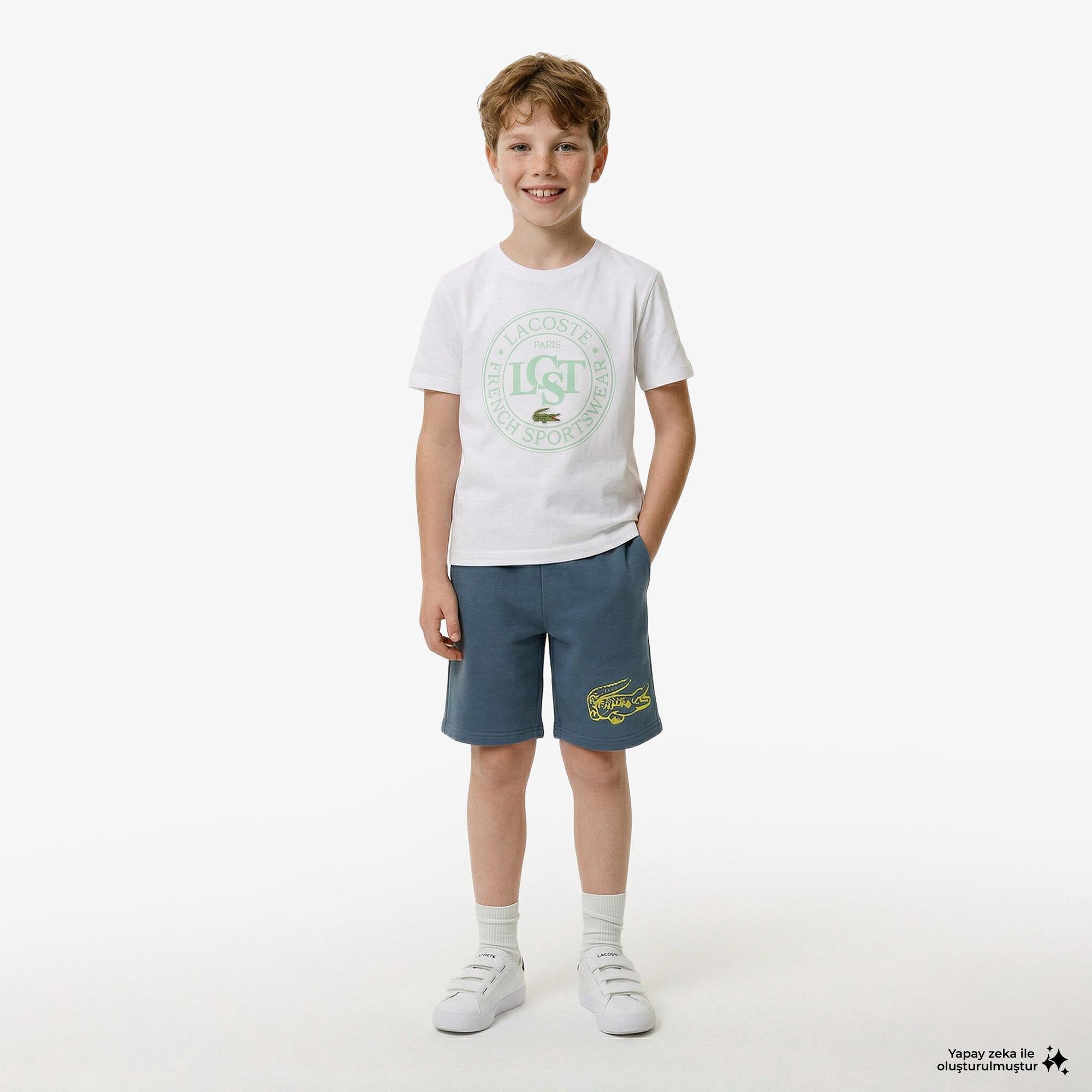 Çocuk Bisiklet Yaka Baskılı Beyaz T-Shirt