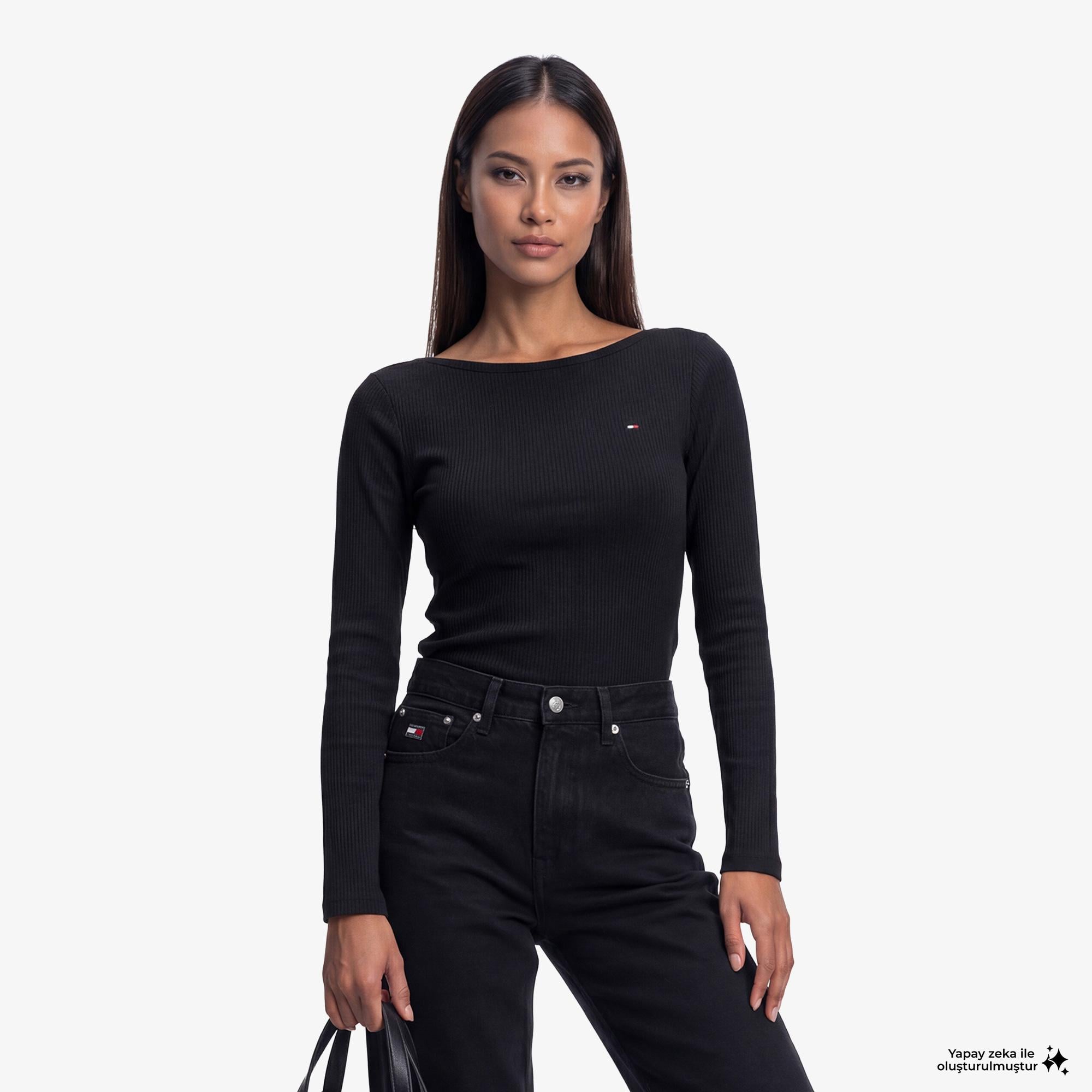 Tommy Hilfiger Kadın Siyah Uzun Kollu T-Shirt