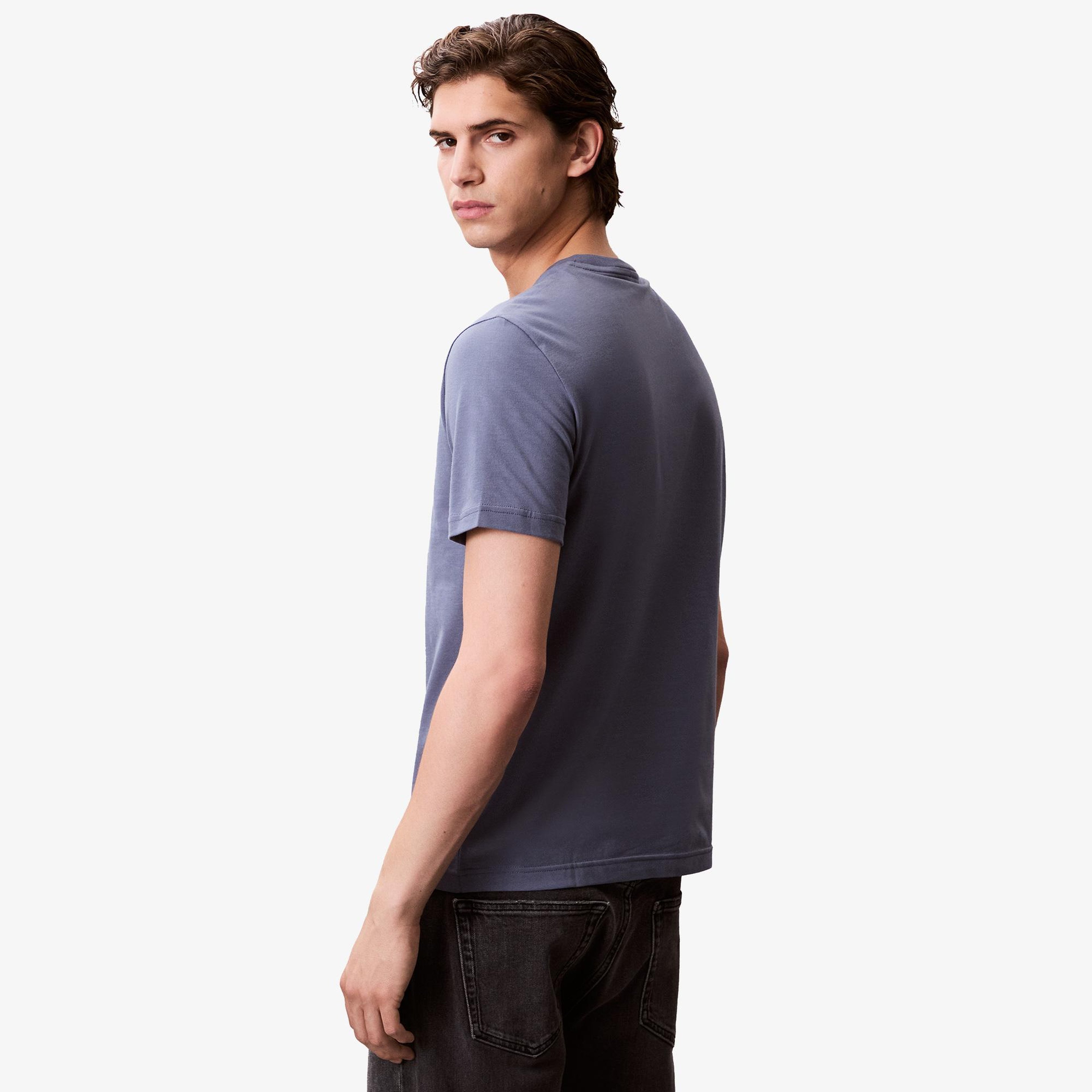 Calvin Klein Raised Editorial Logo Erkek Mavi T-Shirt