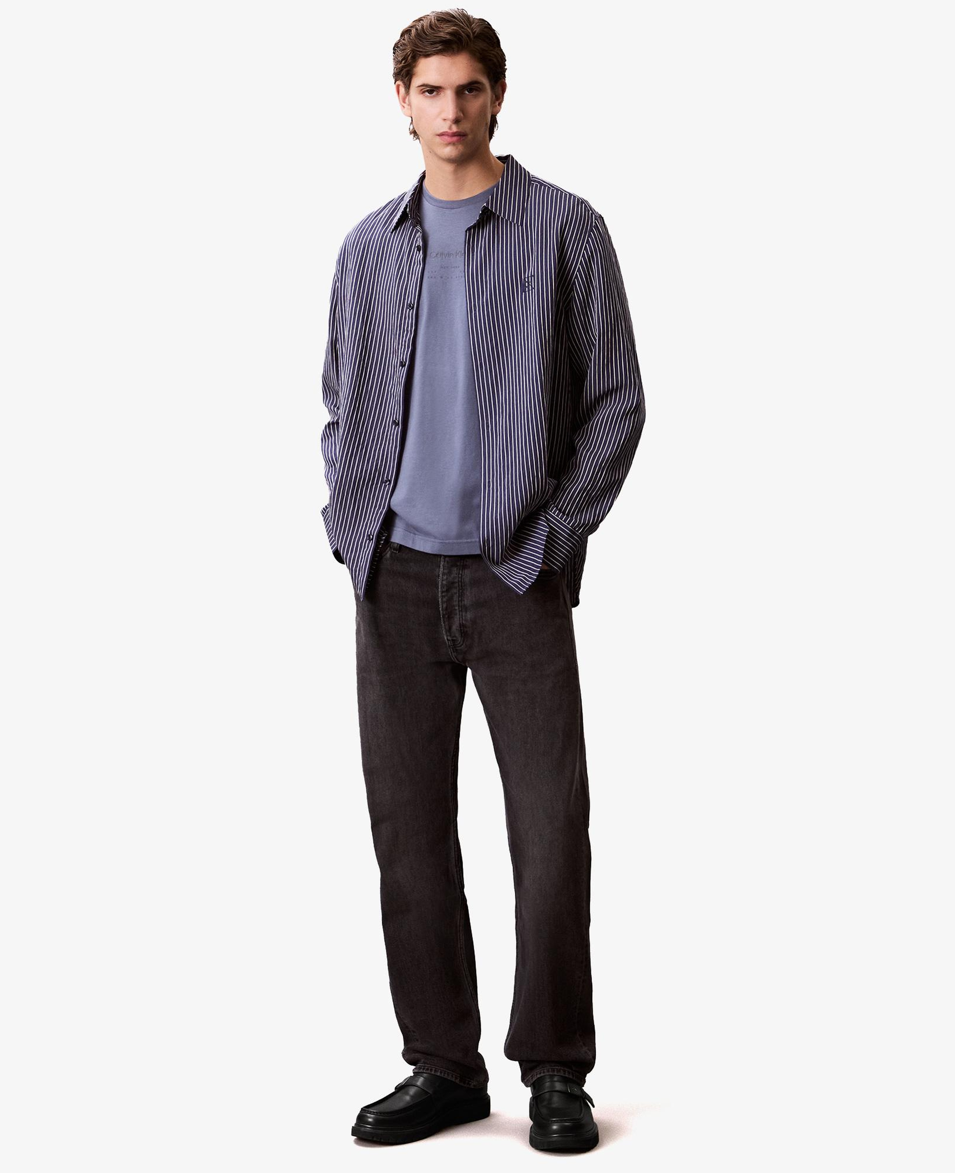 Calvin Klein Raised Editorial Logo Erkek Mavi T-Shirt