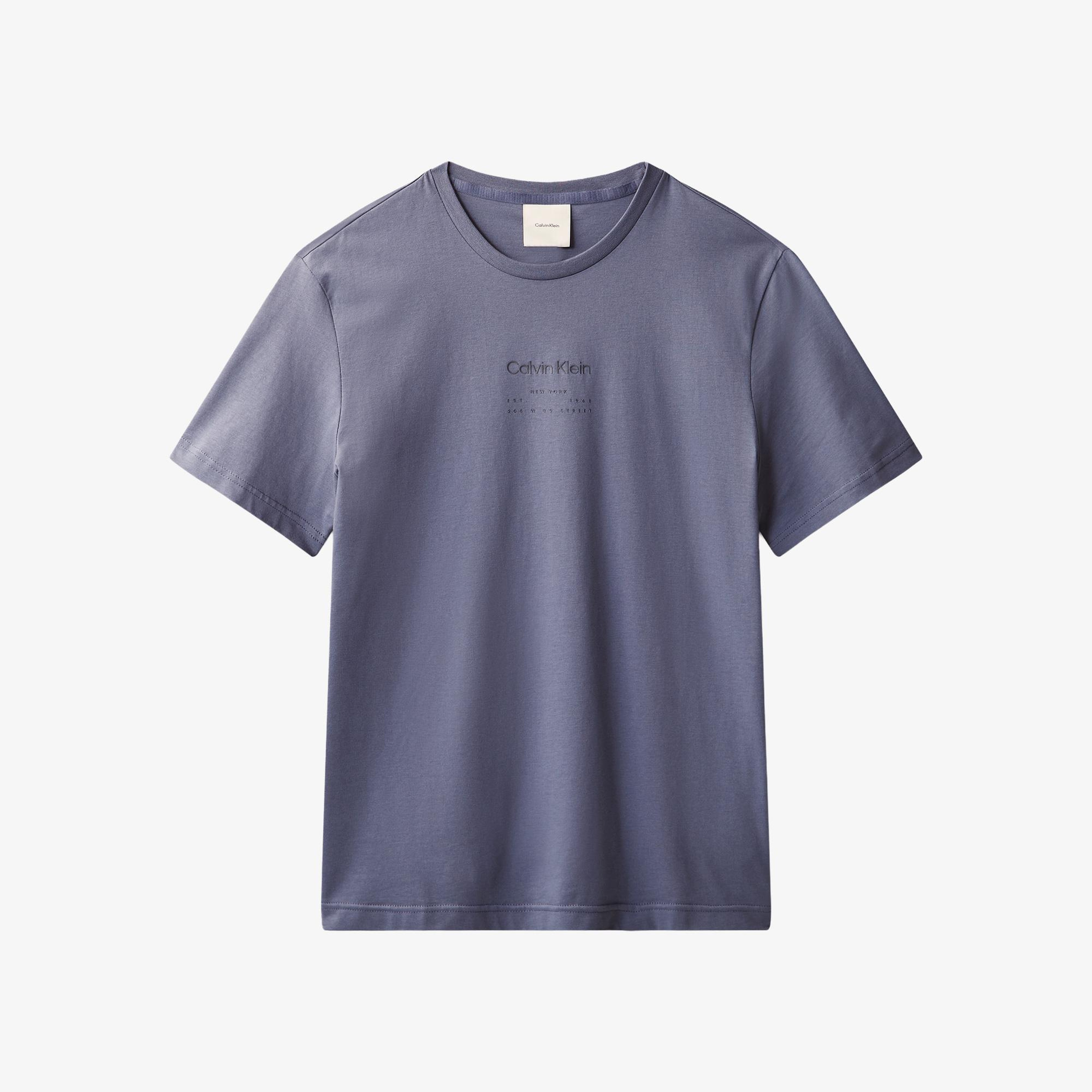 Calvin Klein Raised Editorial Logo Erkek Mavi T-Shirt