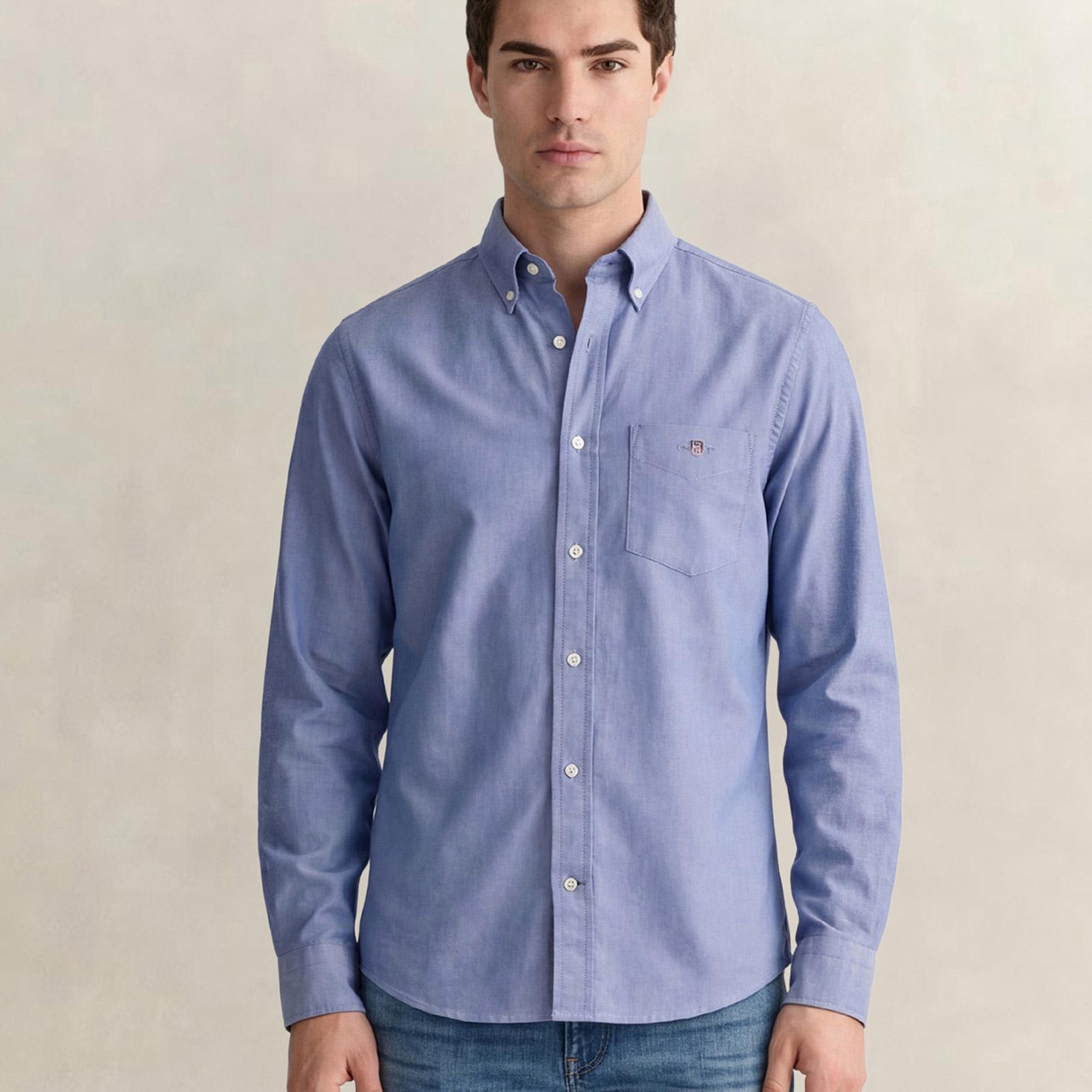 GANT Erkek Mavi Regular Fit Logolu Gömlek