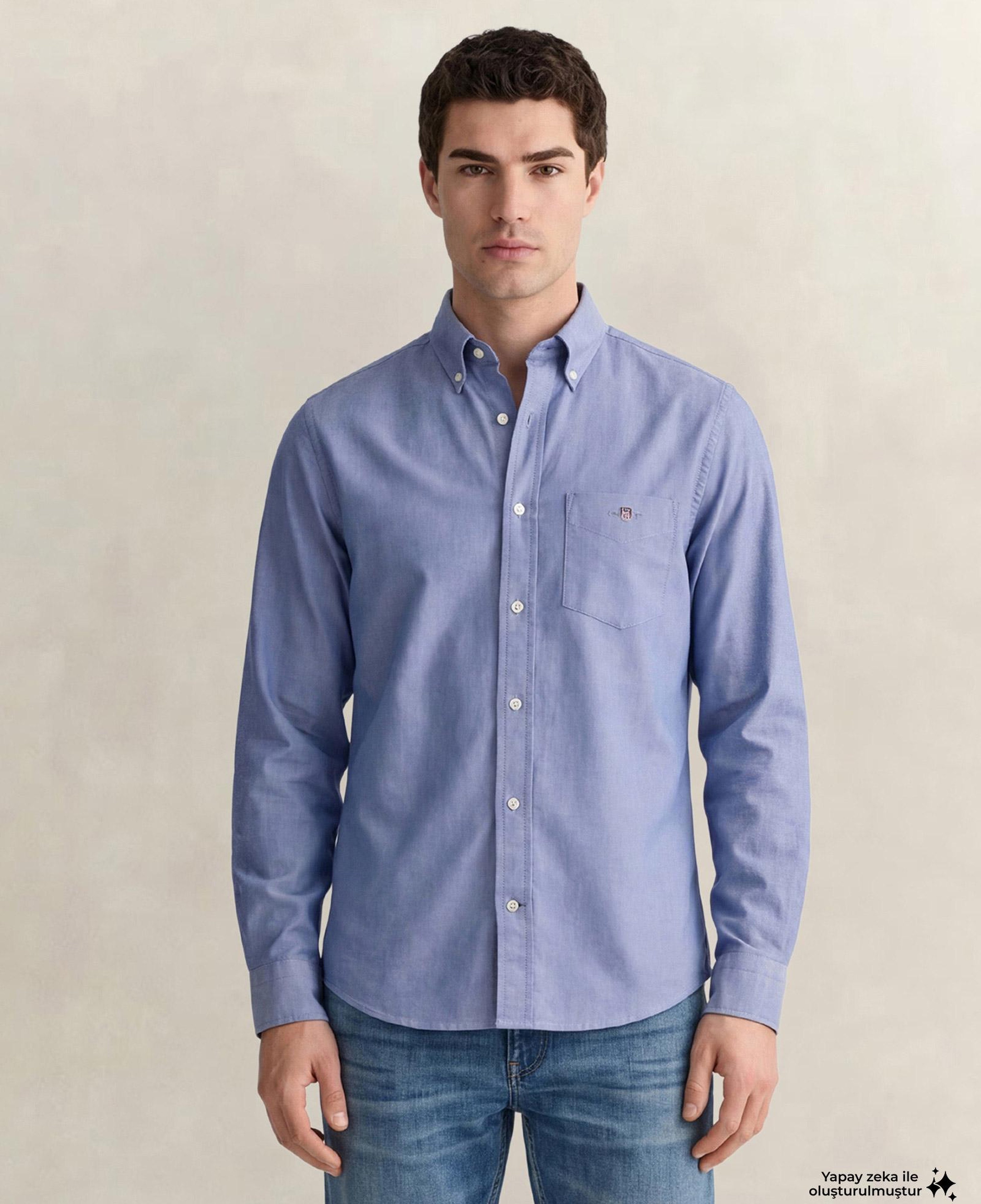 GANT Erkek Mavi Regular Fit Logolu Gömlek
