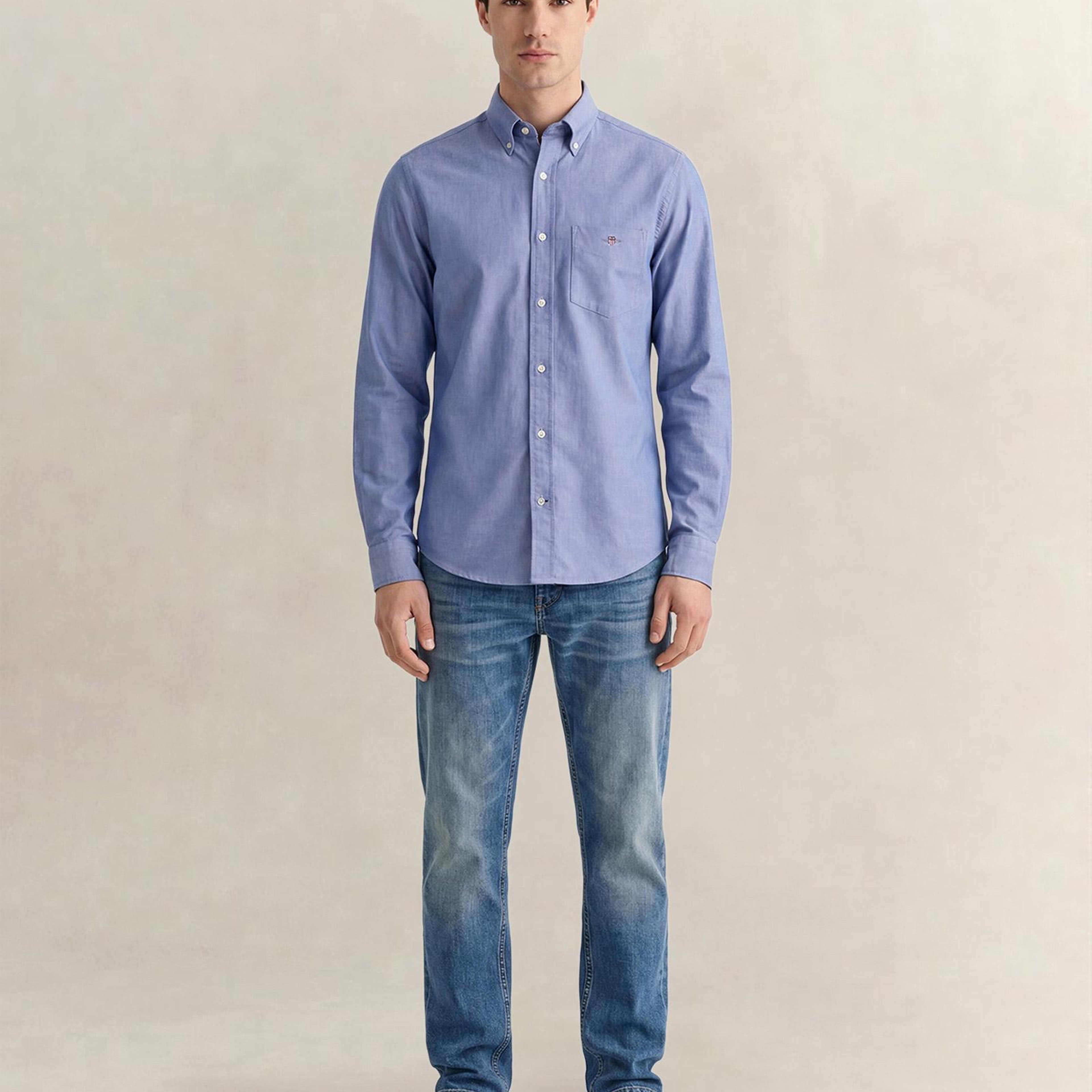 GANT Erkek Mavi Regular Fit Logolu Gömlek