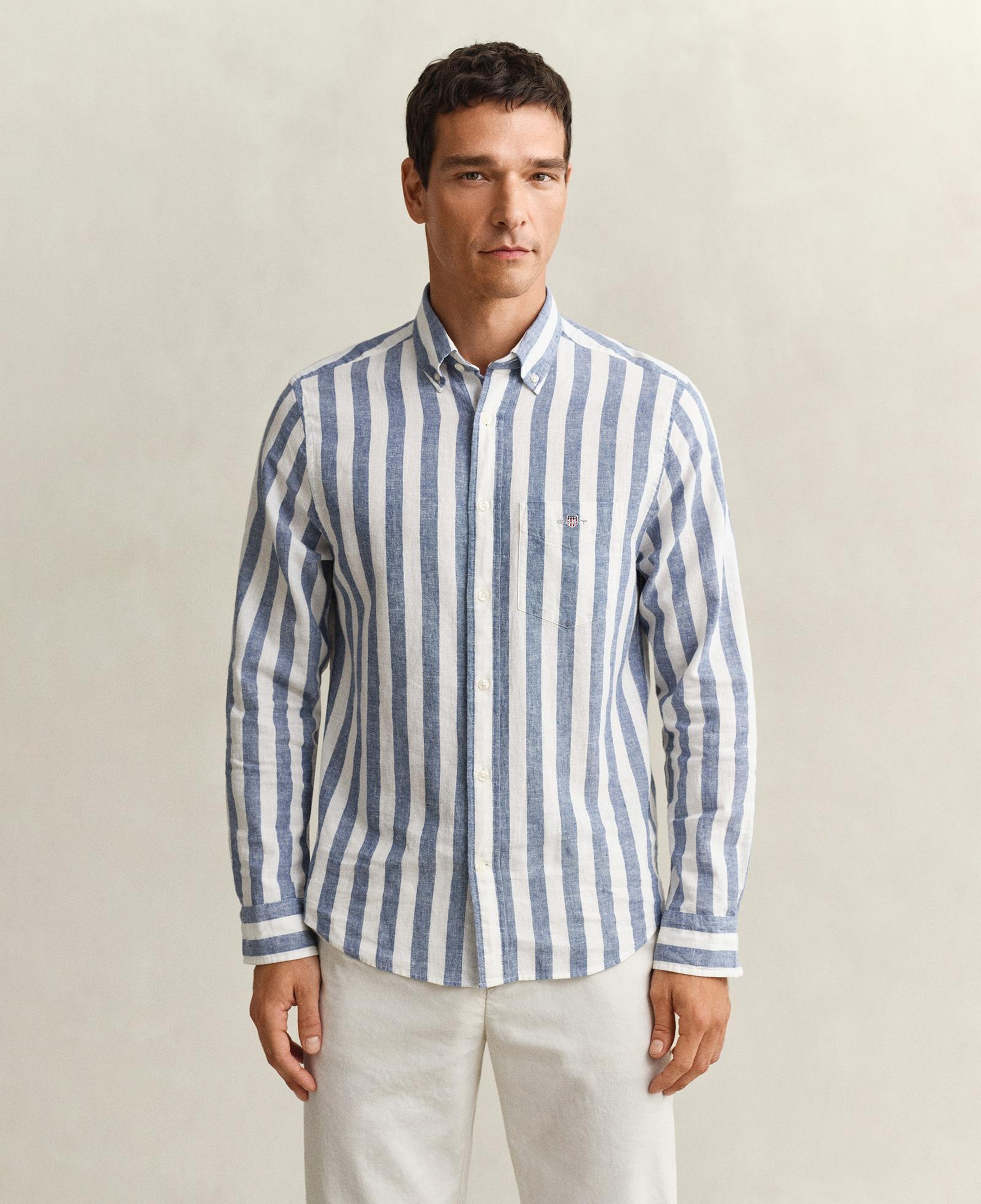 GANT Erkek Mavi Regular Fit Çizgili Logolu Gömlek