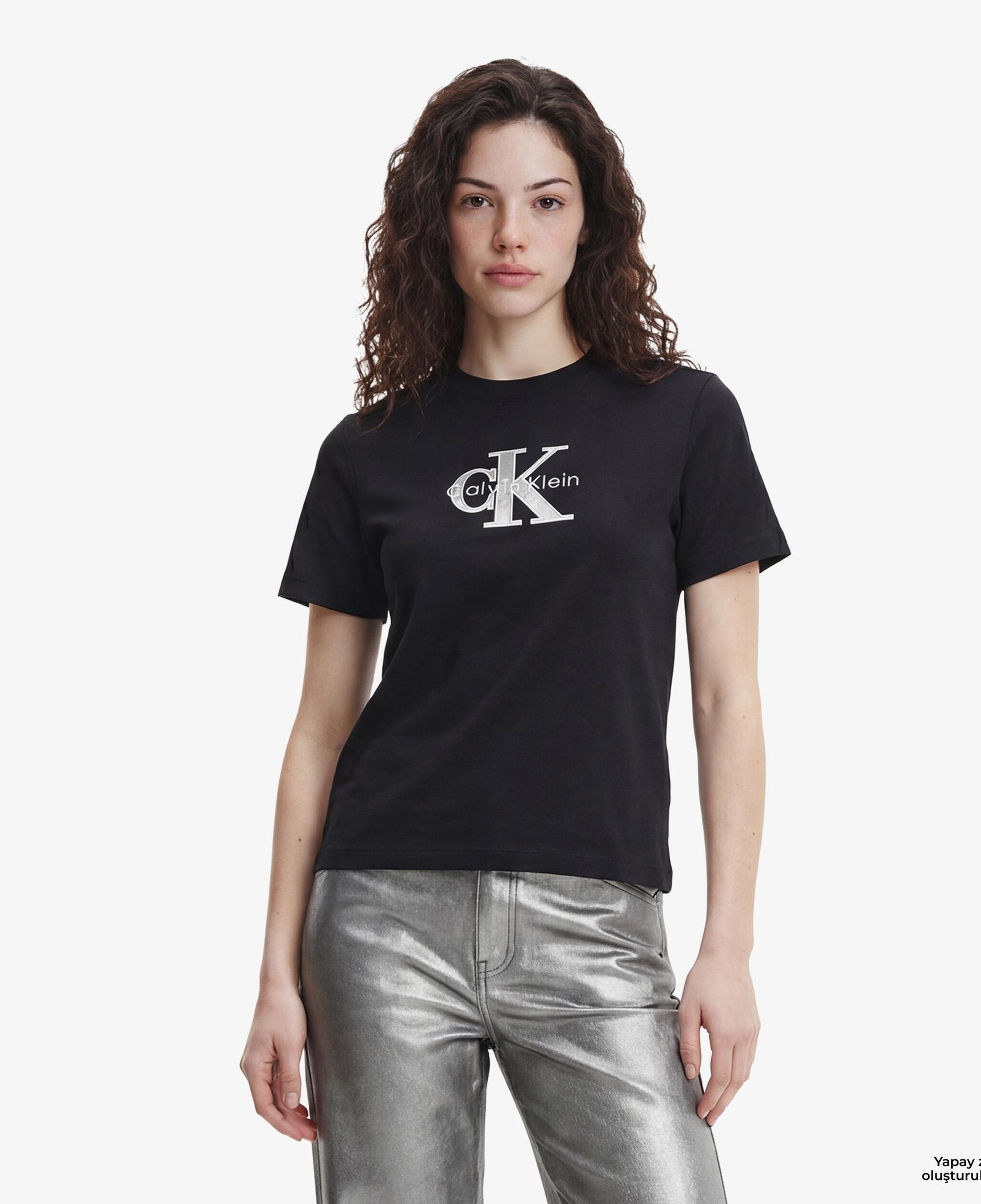 Calvin Klein Classic Monologo Metallic Kadın Siyah T-Shirt
