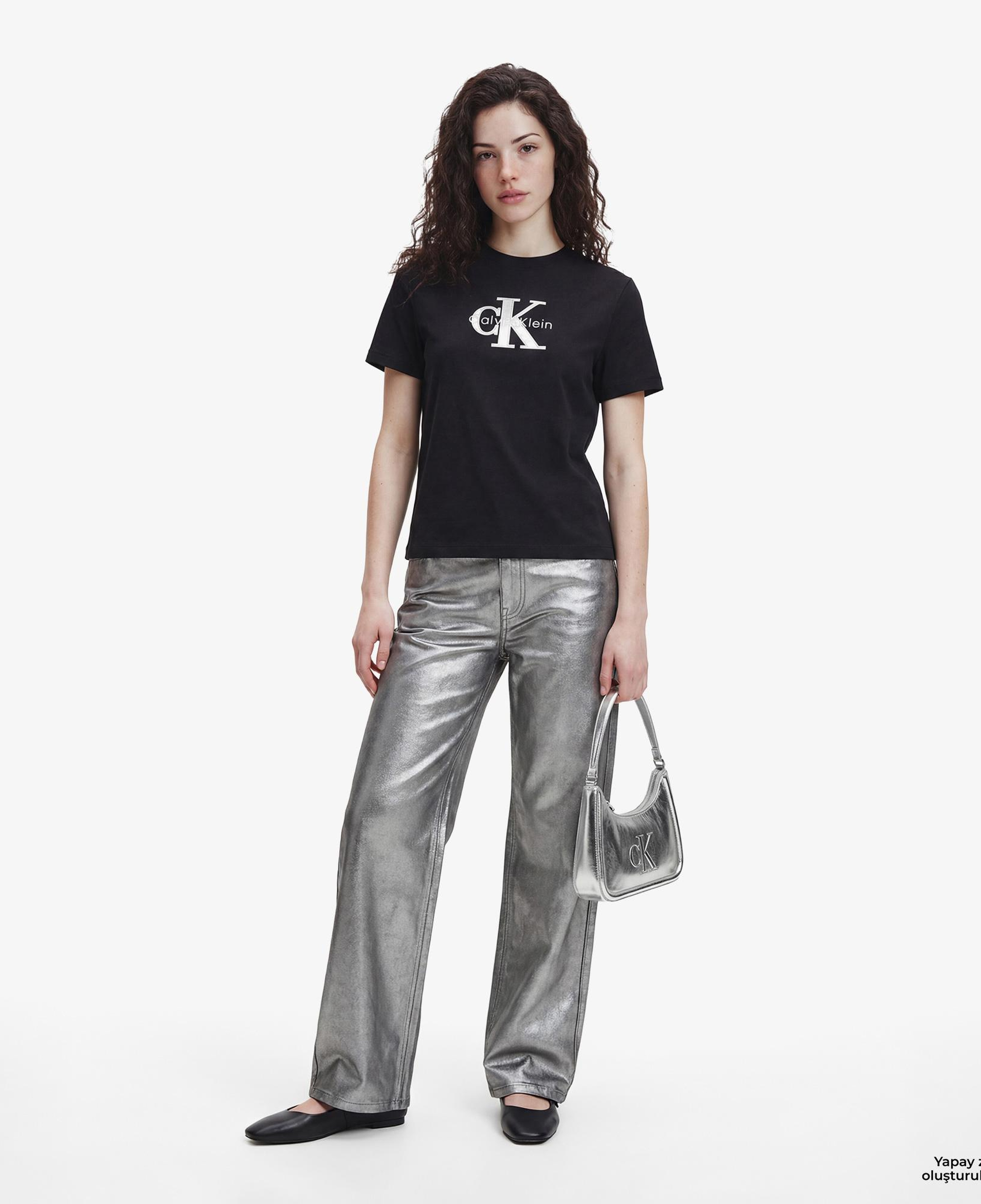 Calvin Klein Classic Monologo Metallic Kadın Siyah T-Shirt